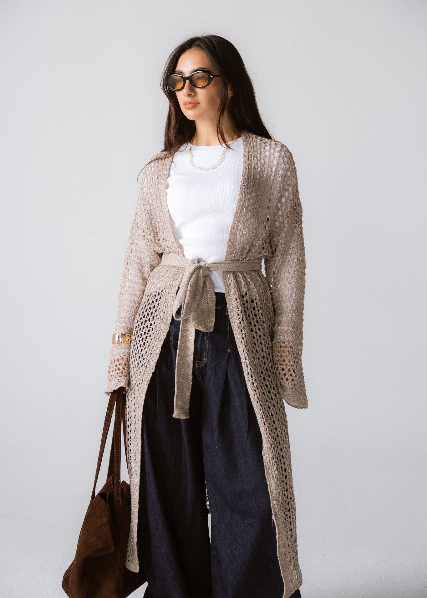Beach Shimmer Long Cardigan Beige - AB ESSENTIALS
