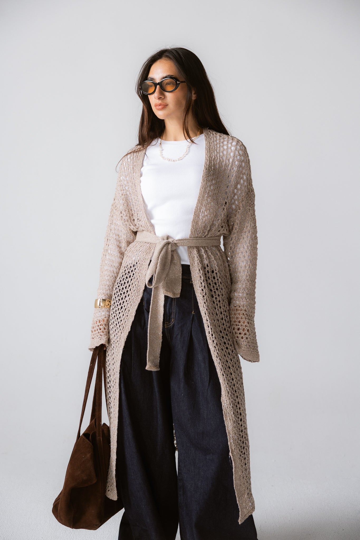 Beach Shimmer Long Cardigan Beige - AB ESSENTIALS