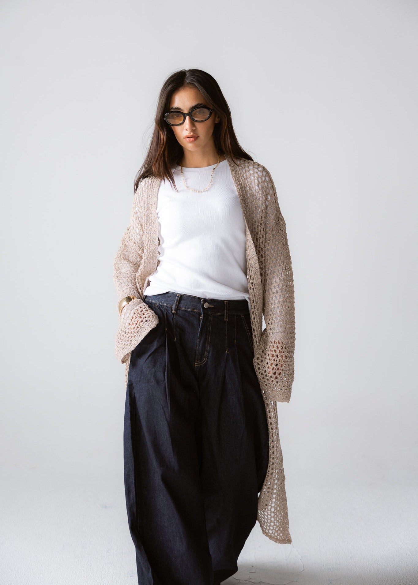 Beach Shimmer Long Cardigan Beige - AB ESSENTIALS