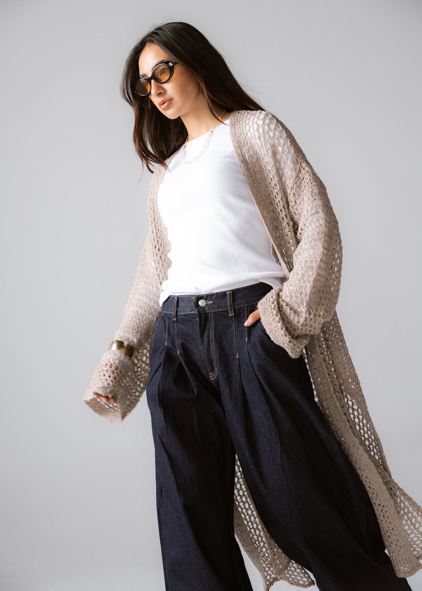 Beach Shimmer Long Cardigan Beige - AB ESSENTIALS