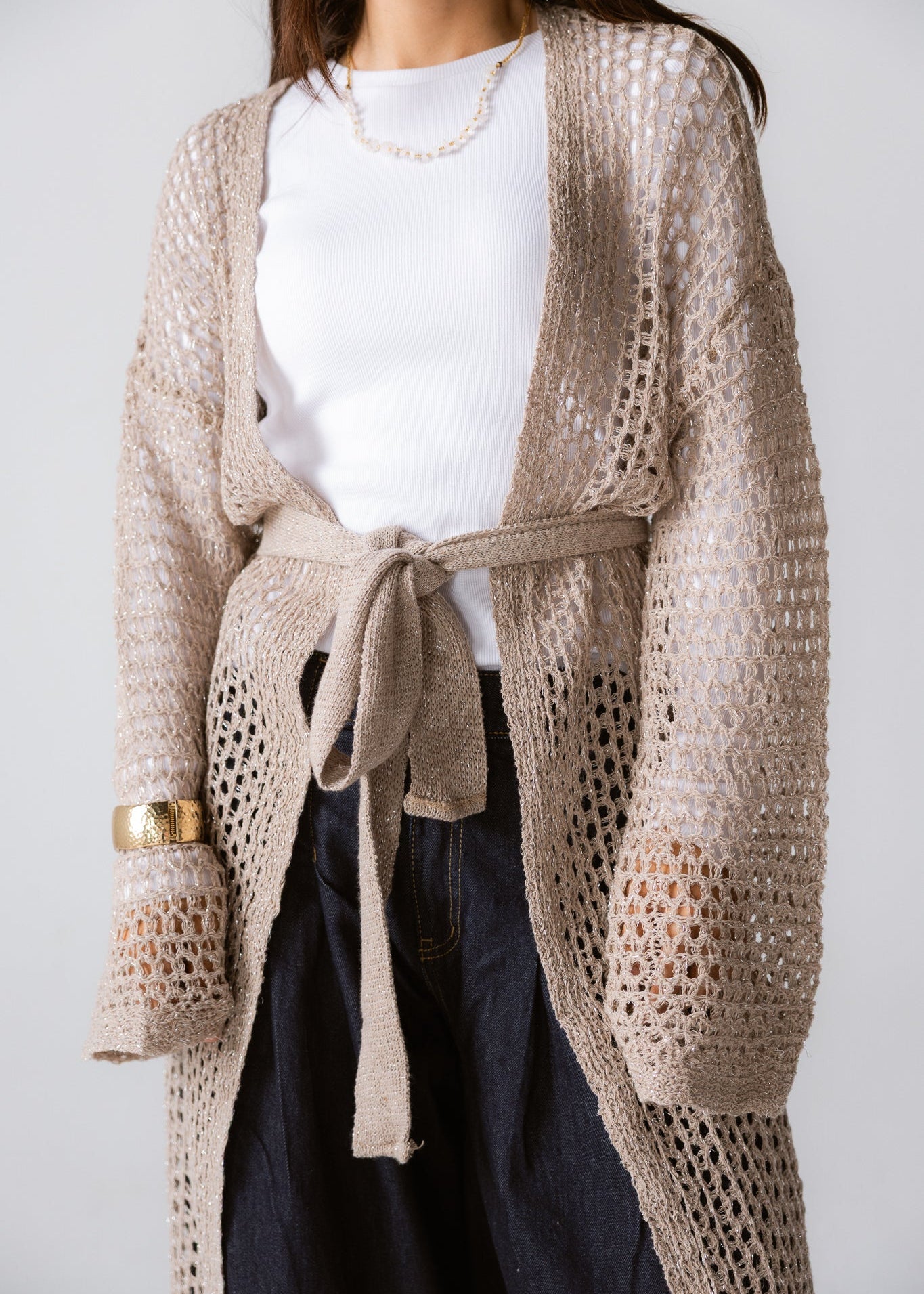 Beach Shimmer Long Cardigan Beige - AB ESSENTIALS