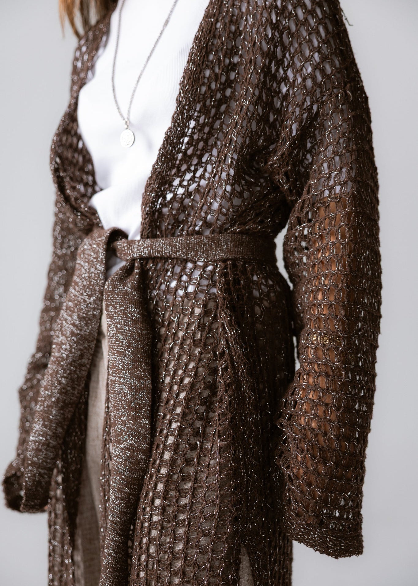 Beach Shimmer Long Cardigan Brown - AB ESSENTIALS