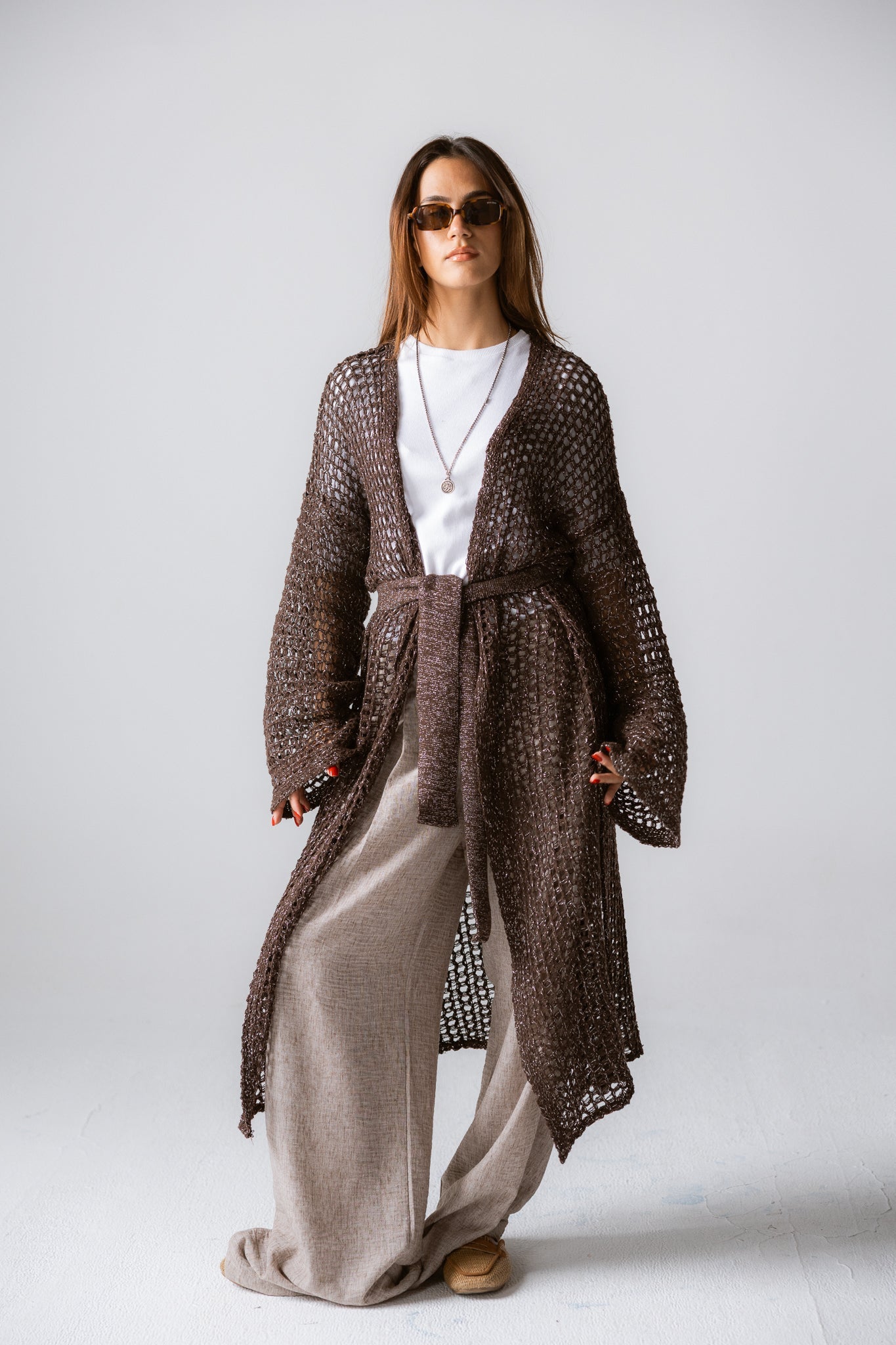Beach Shimmer Long Cardigan Brown - AB ESSENTIALS