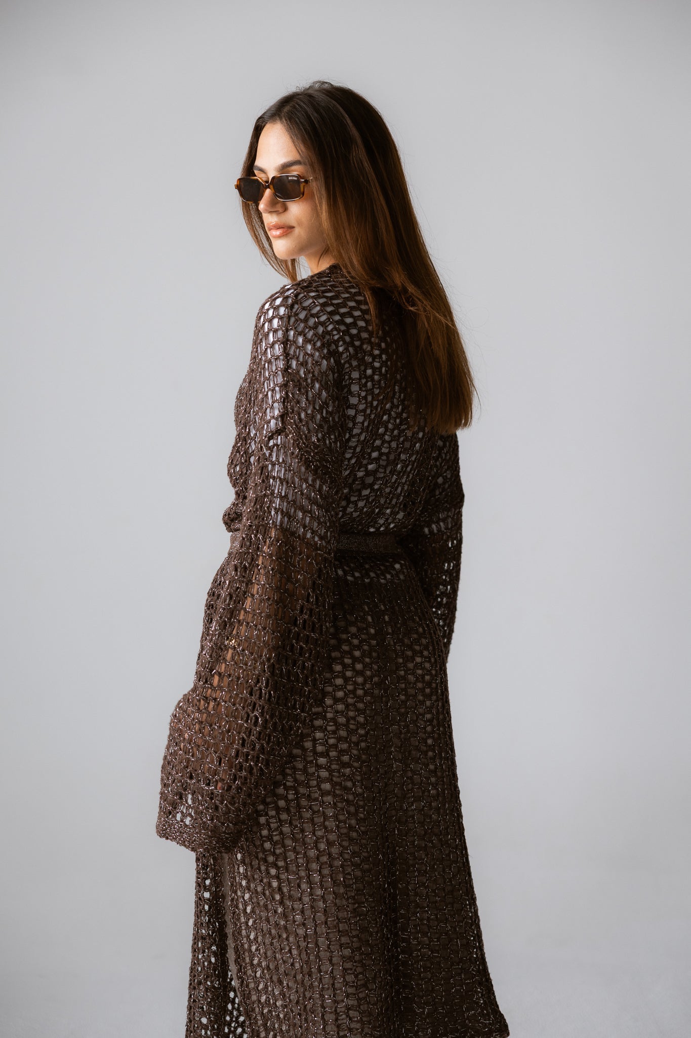 Beach Shimmer Long Cardigan Brown - AB ESSENTIALS