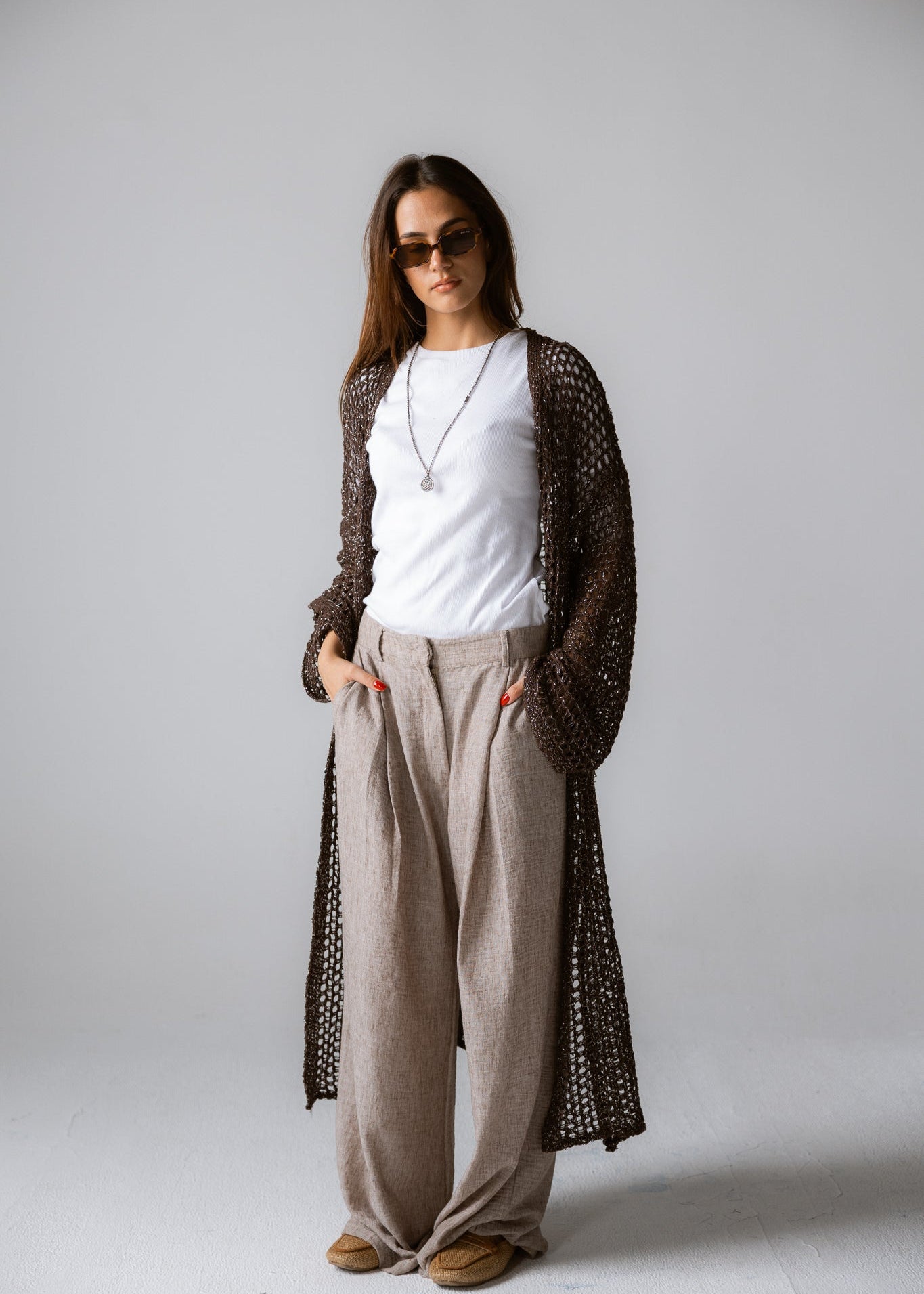 Beach Shimmer Long Cardigan Brown - AB ESSENTIALS