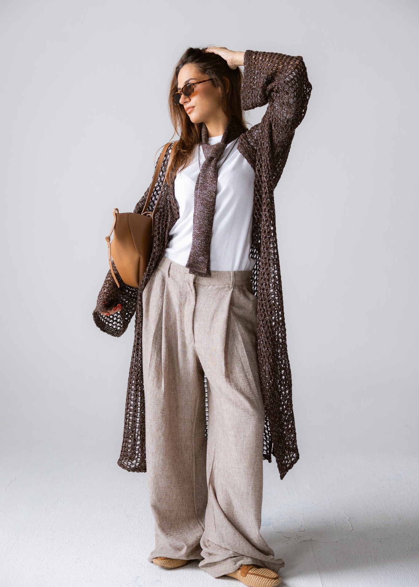 Beach Shimmer Long Cardigan Brown - AB ESSENTIALS