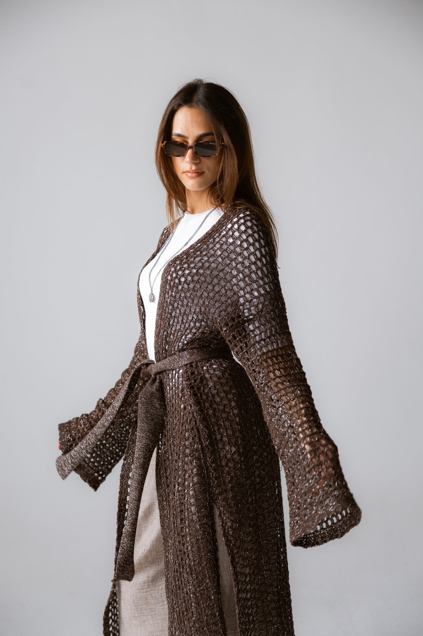 Beach Shimmer Long Cardigan Brown - AB ESSENTIALS