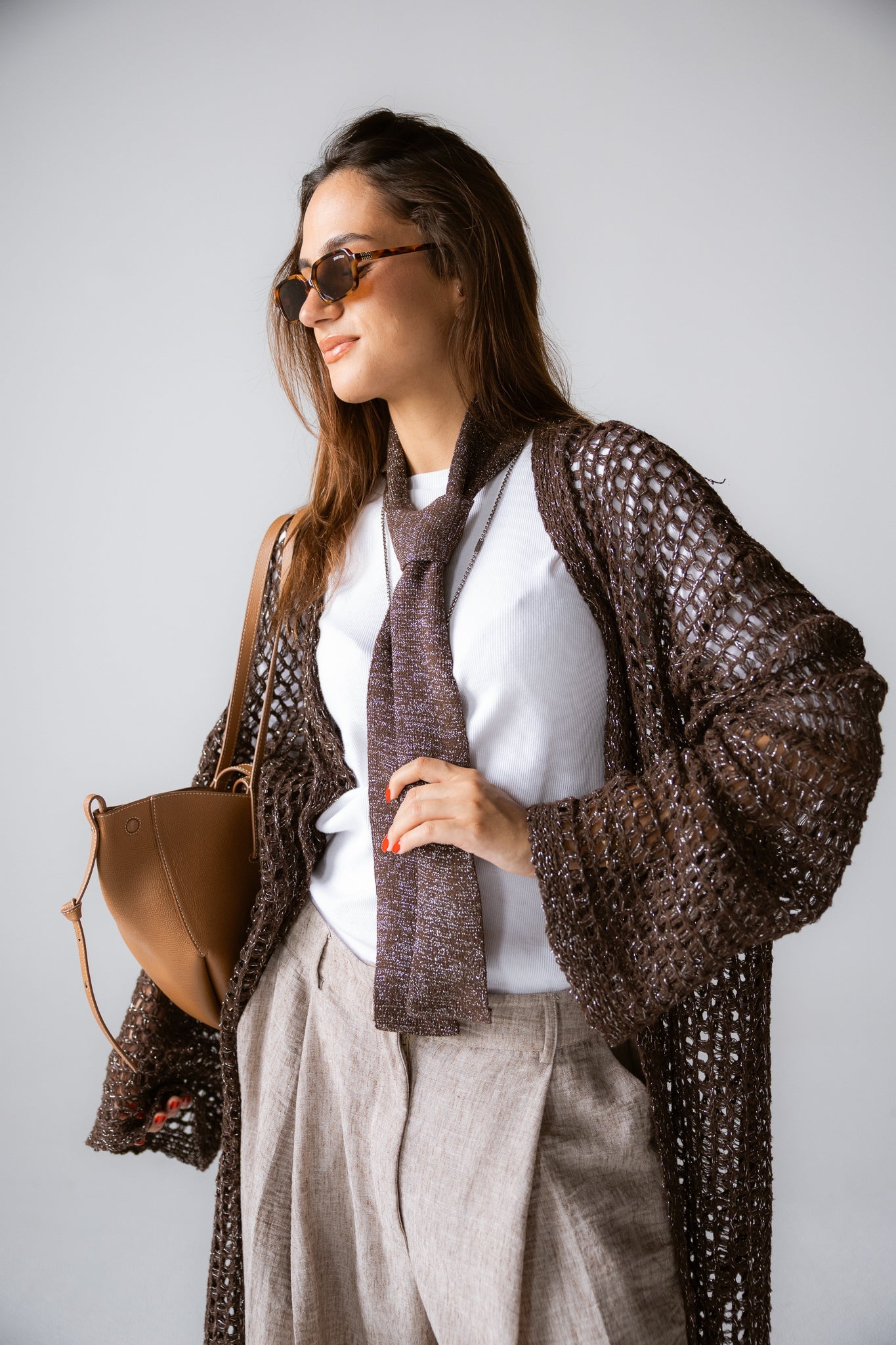 Beach Shimmer Long Cardigan Brown - AB ESSENTIALS