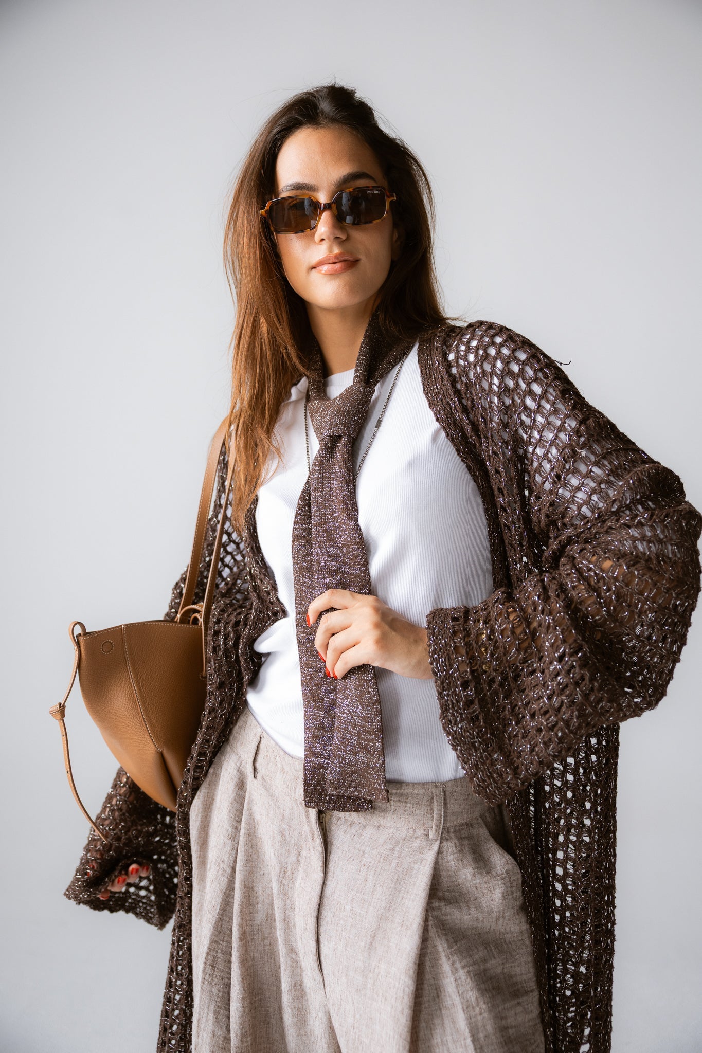 Beach Shimmer Long Cardigan Brown - AB ESSENTIALS
