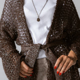 Beach Shimmer Long Cardigan Brown - AB ESSENTIALS
