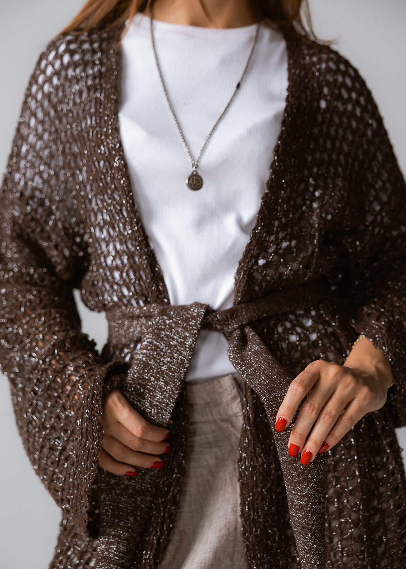 Beach Shimmer Long Cardigan Brown - AB ESSENTIALS