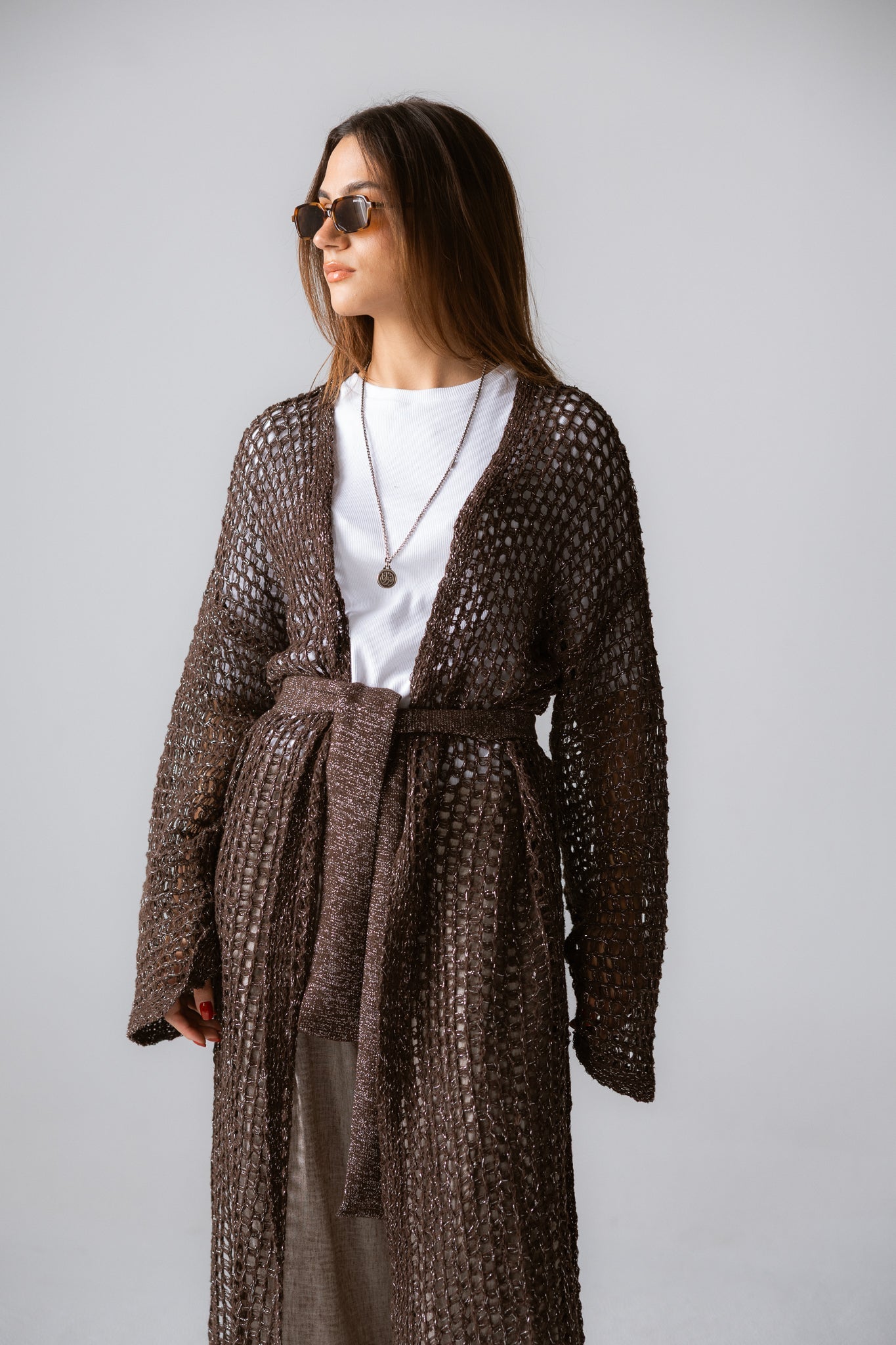 Beach Shimmer Long Cardigan Brown - AB ESSENTIALS