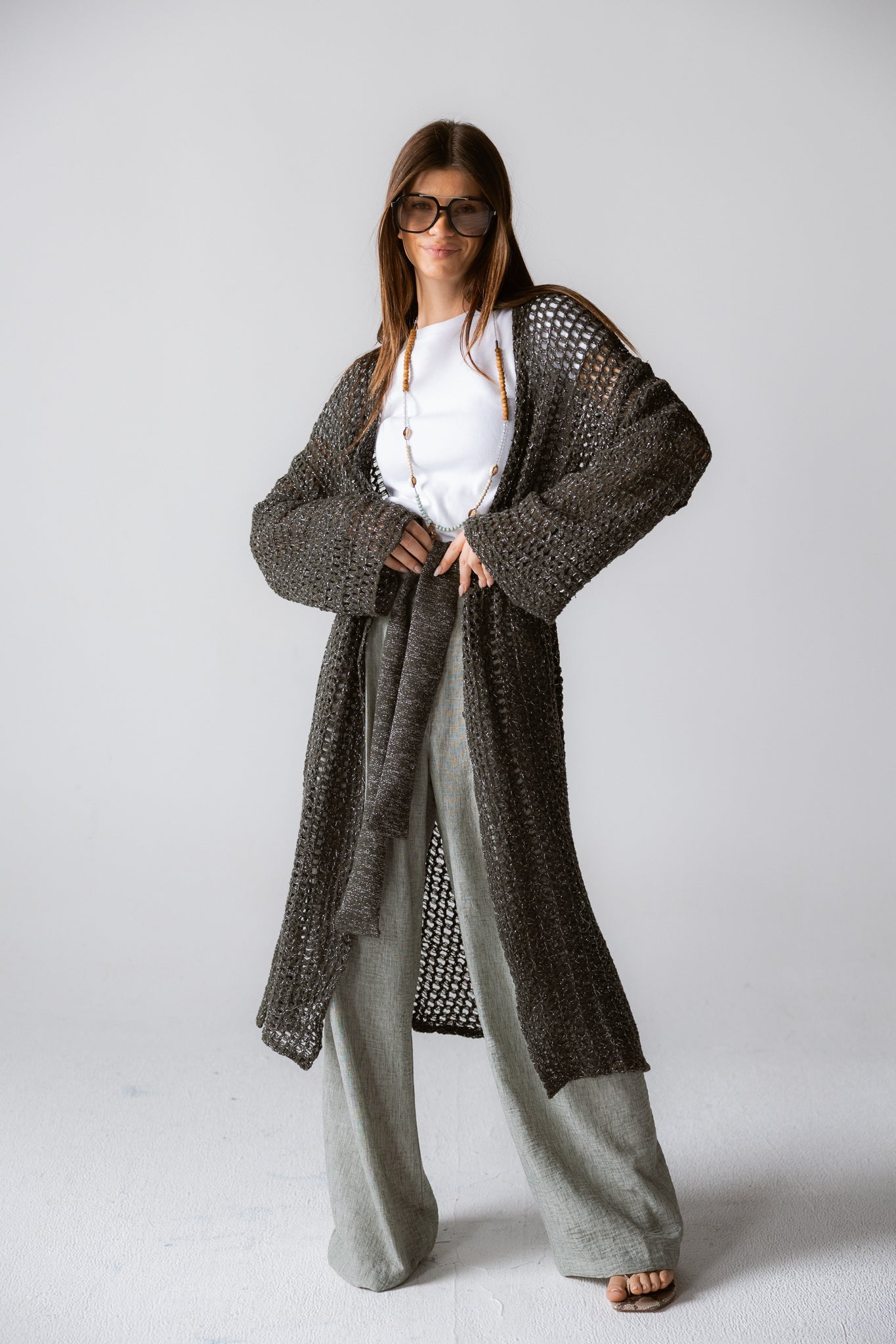 Beach Shimmer Long Cardigan Olive - AB ESSENTIALS