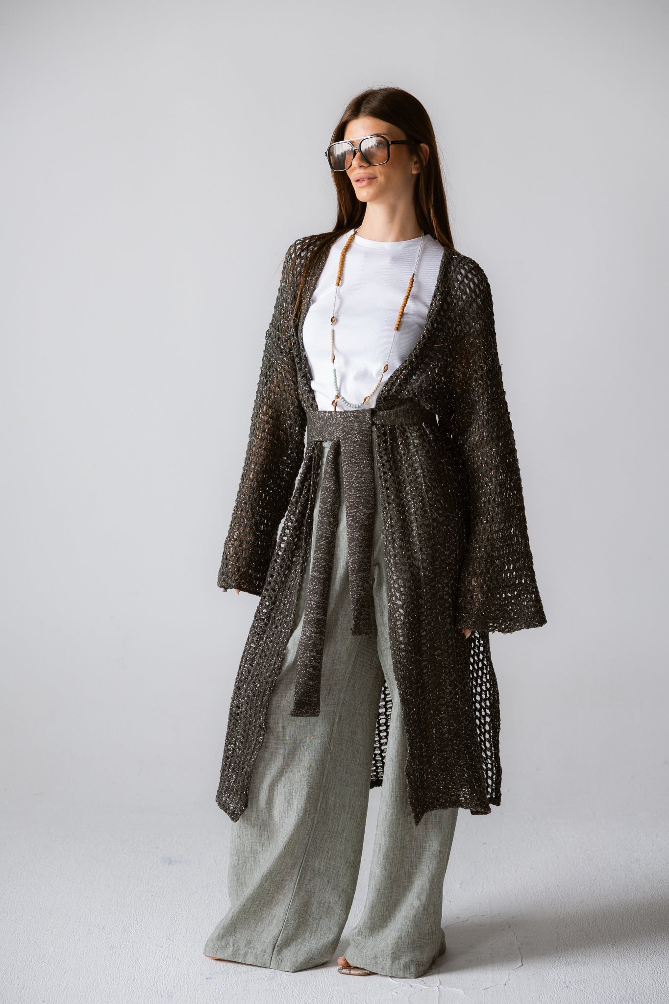 Beach Shimmer Long Cardigan Olive - AB ESSENTIALS