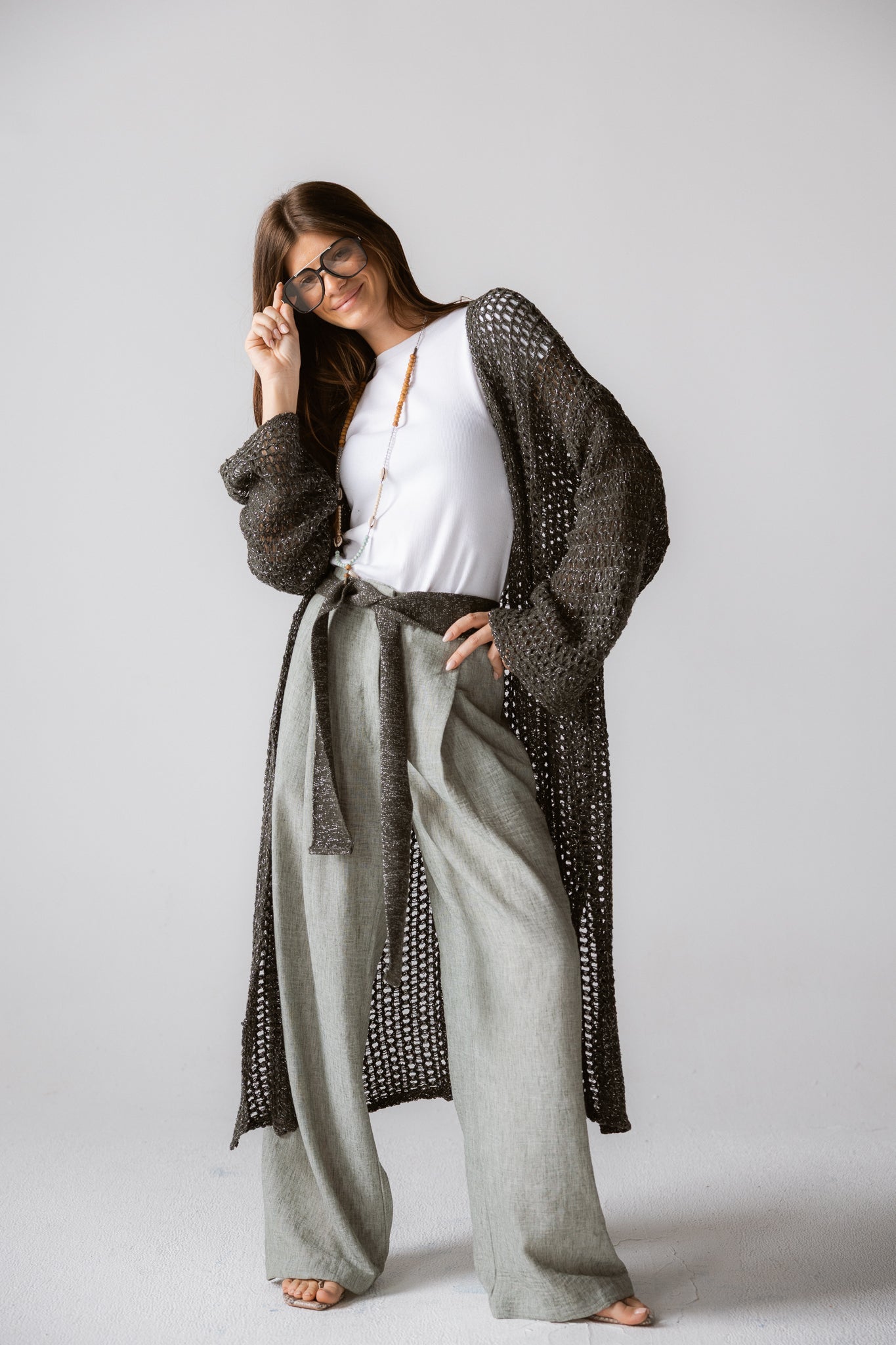 Beach Shimmer Long Cardigan Olive - AB ESSENTIALS