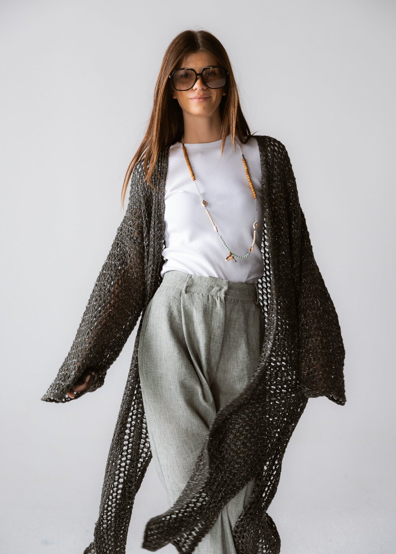 Beach Shimmer Long Cardigan Olive - AB ESSENTIALS