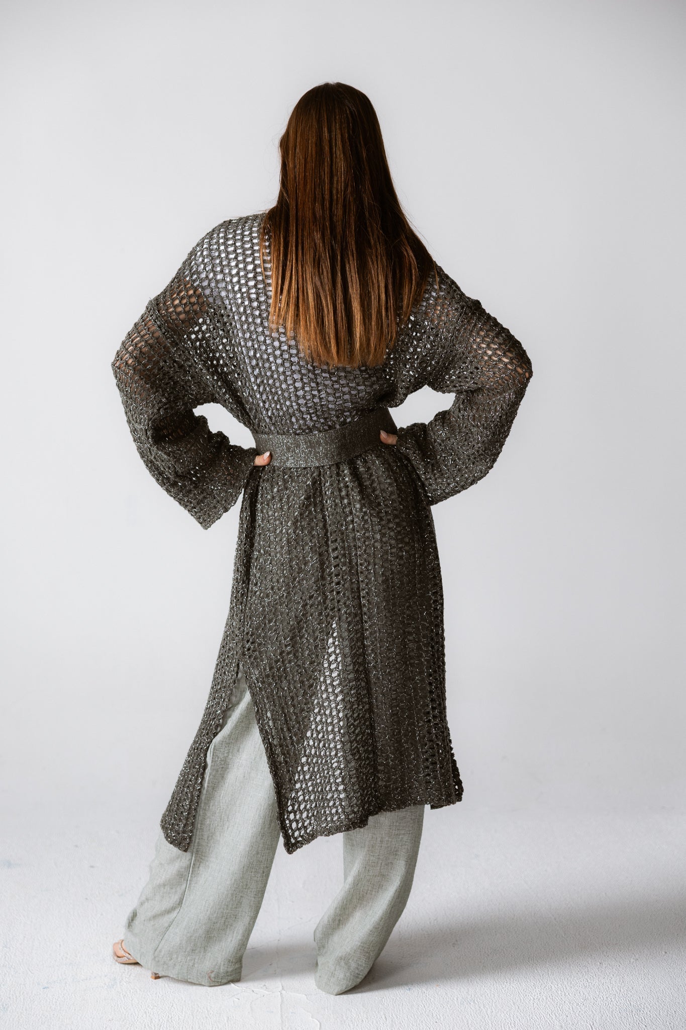 Beach Shimmer Long Cardigan Olive - AB ESSENTIALS