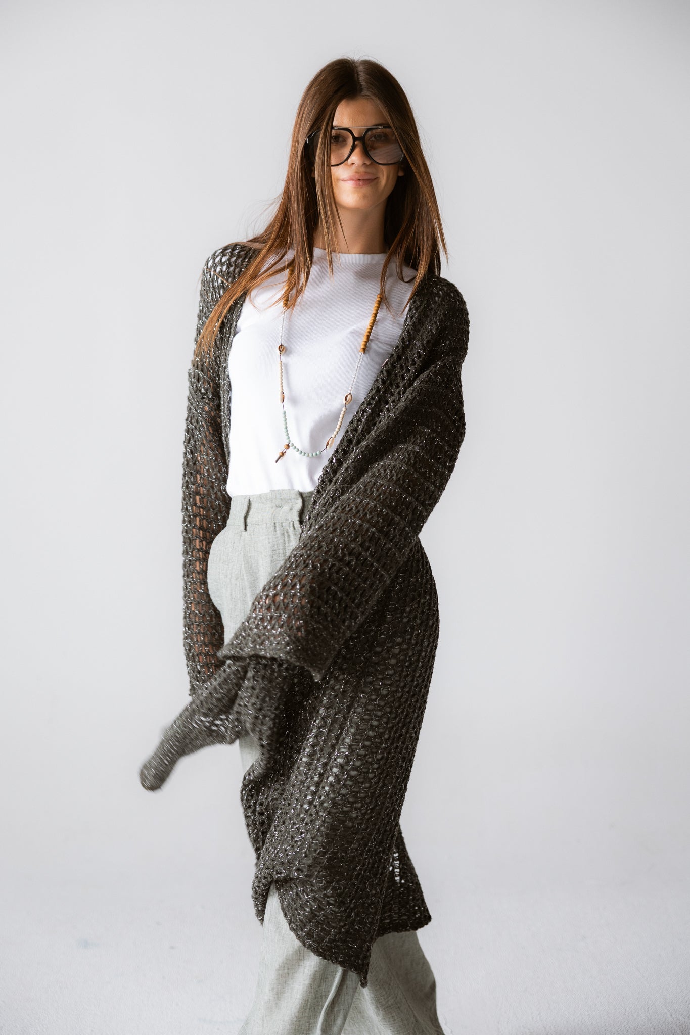 Beach Shimmer Long Cardigan Olive - AB ESSENTIALS