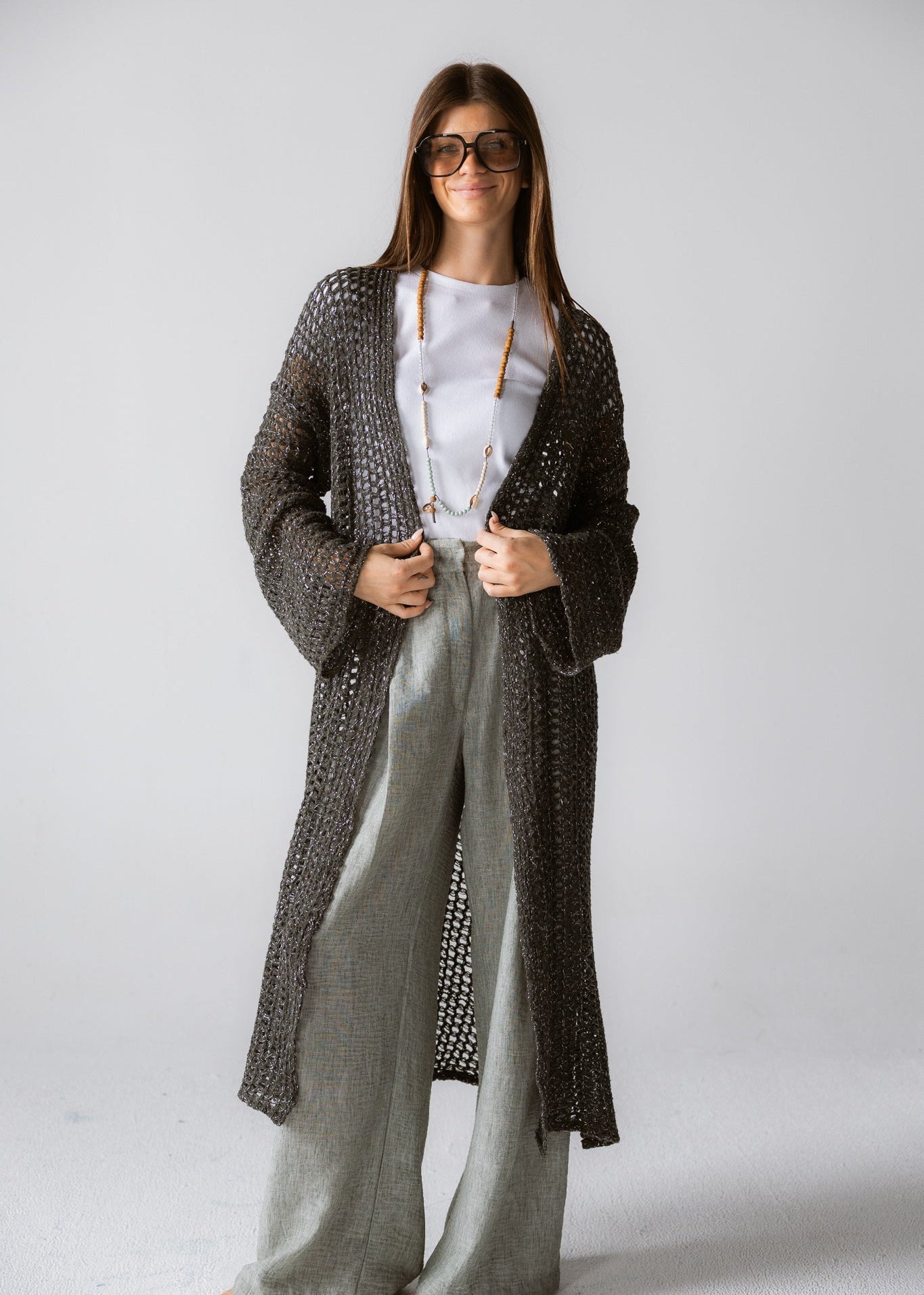 Beach Shimmer Long Cardigan Olive - AB ESSENTIALS