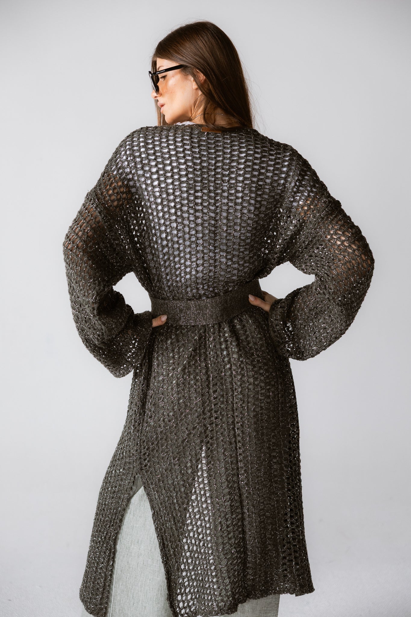 Beach Shimmer Long Cardigan Olive - AB ESSENTIALS