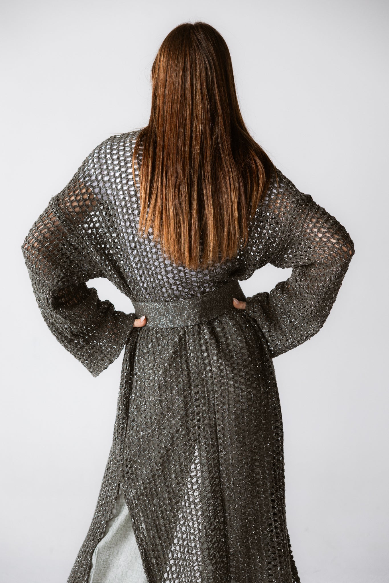 Beach Shimmer Long Cardigan Olive - AB ESSENTIALS