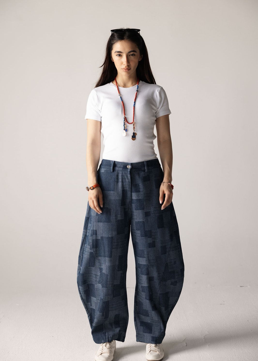 Checked Ballon Denim Pants - AB ESSENTIALS