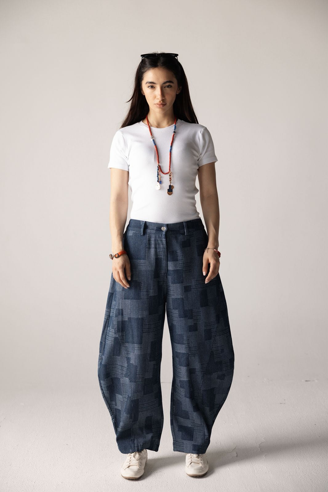 Checked Ballon Denim Pants - AB ESSENTIALS