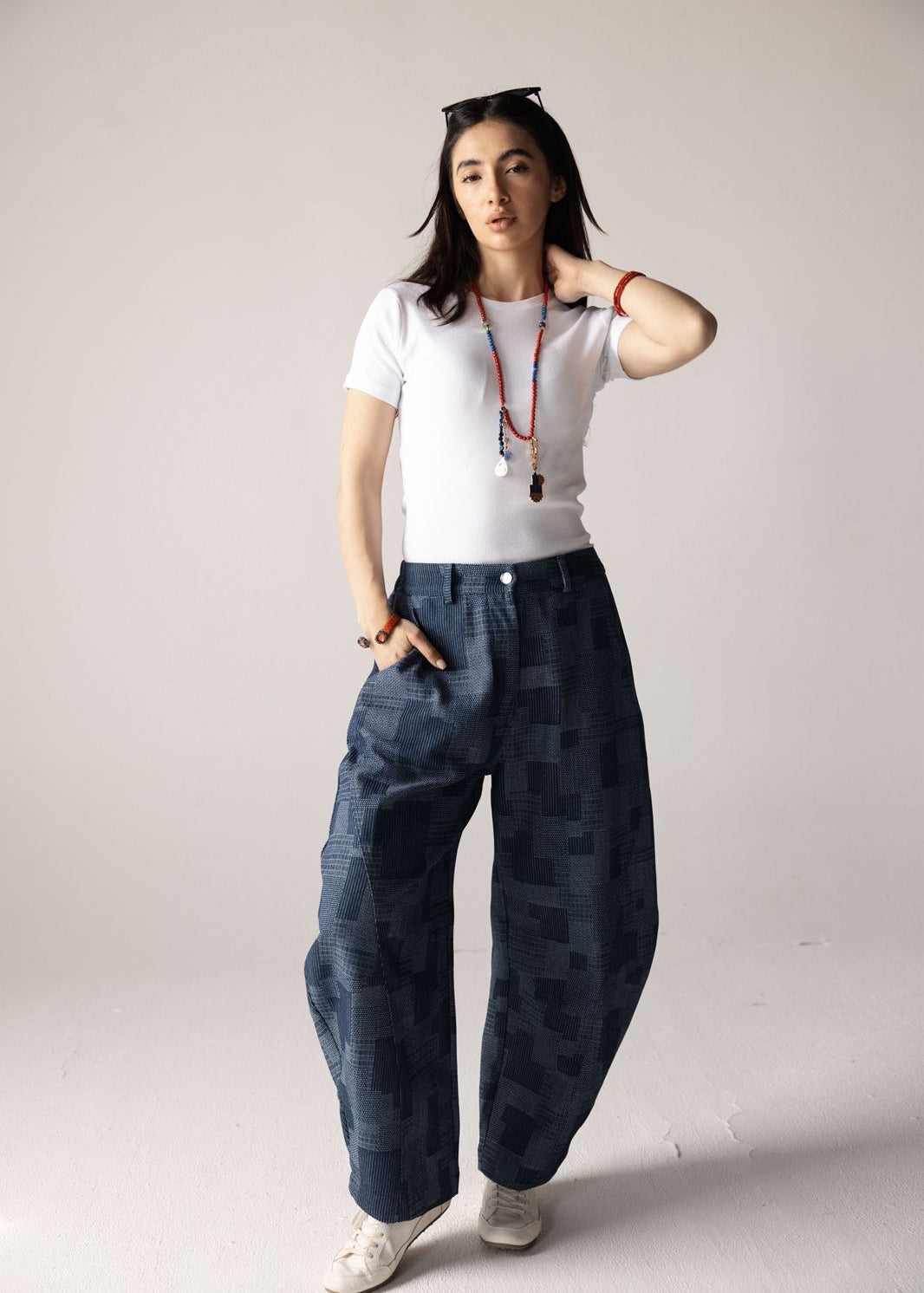 Checked Ballon Denim Pants - AB ESSENTIALS