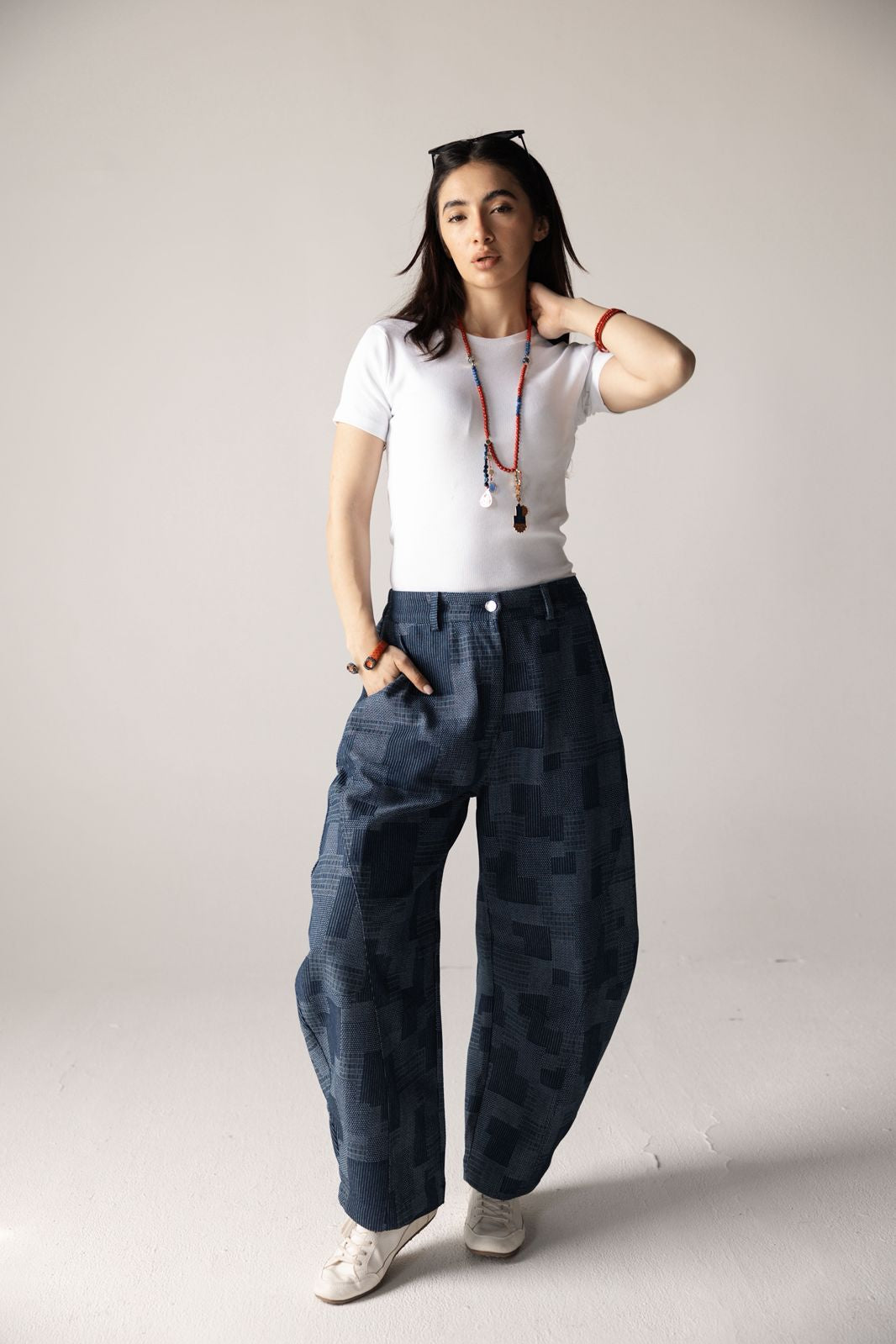 Checked Ballon Denim Pants - AB ESSENTIALS