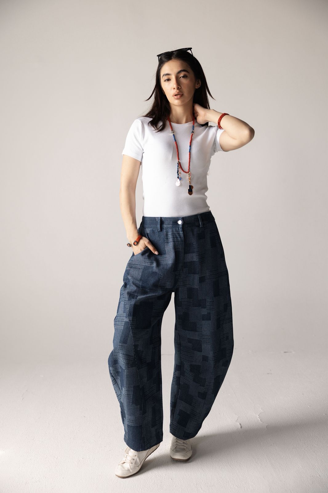 Checked Ballon Denim Pants - AB ESSENTIALS