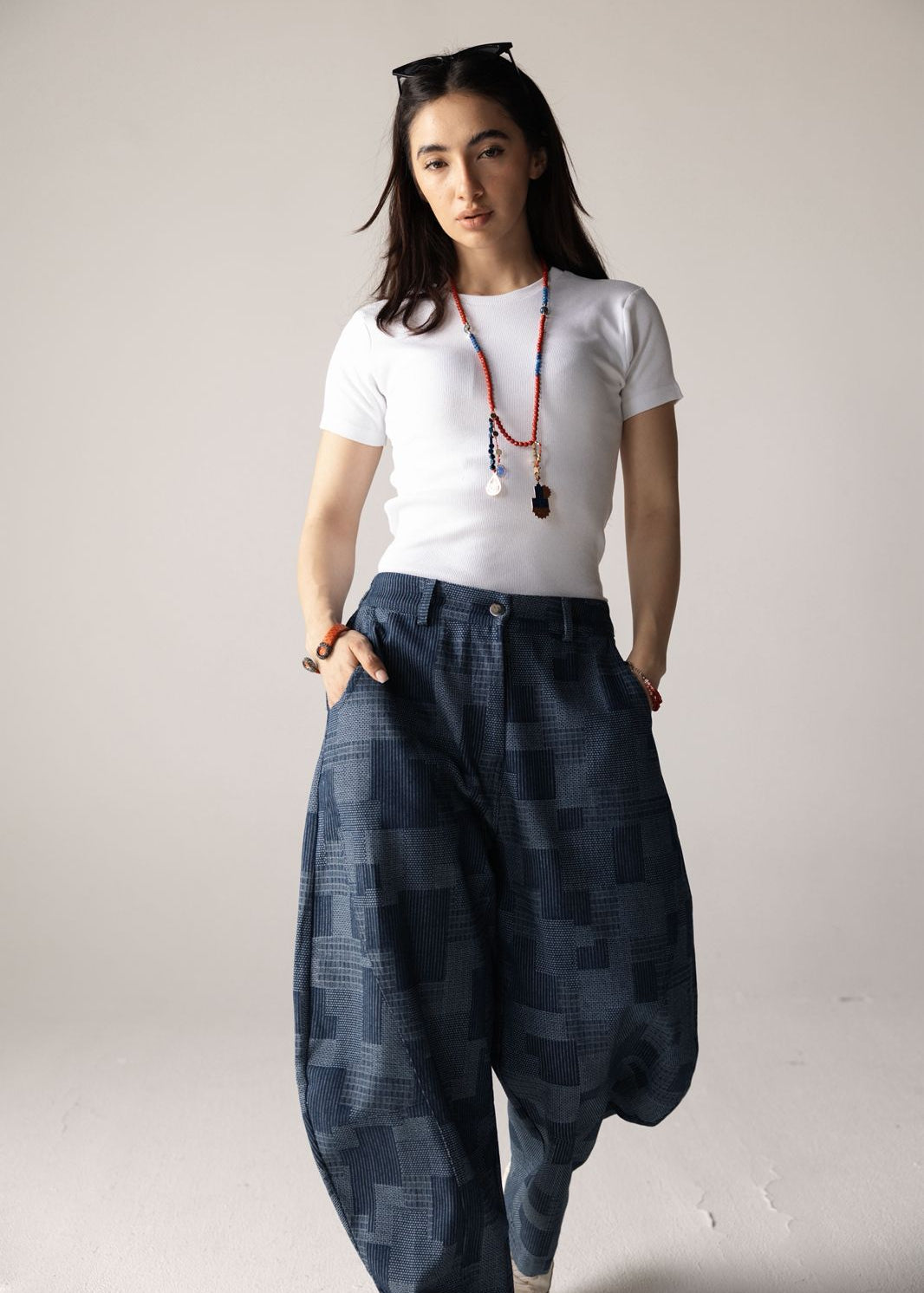 Checked Ballon Denim Pants - AB ESSENTIALS