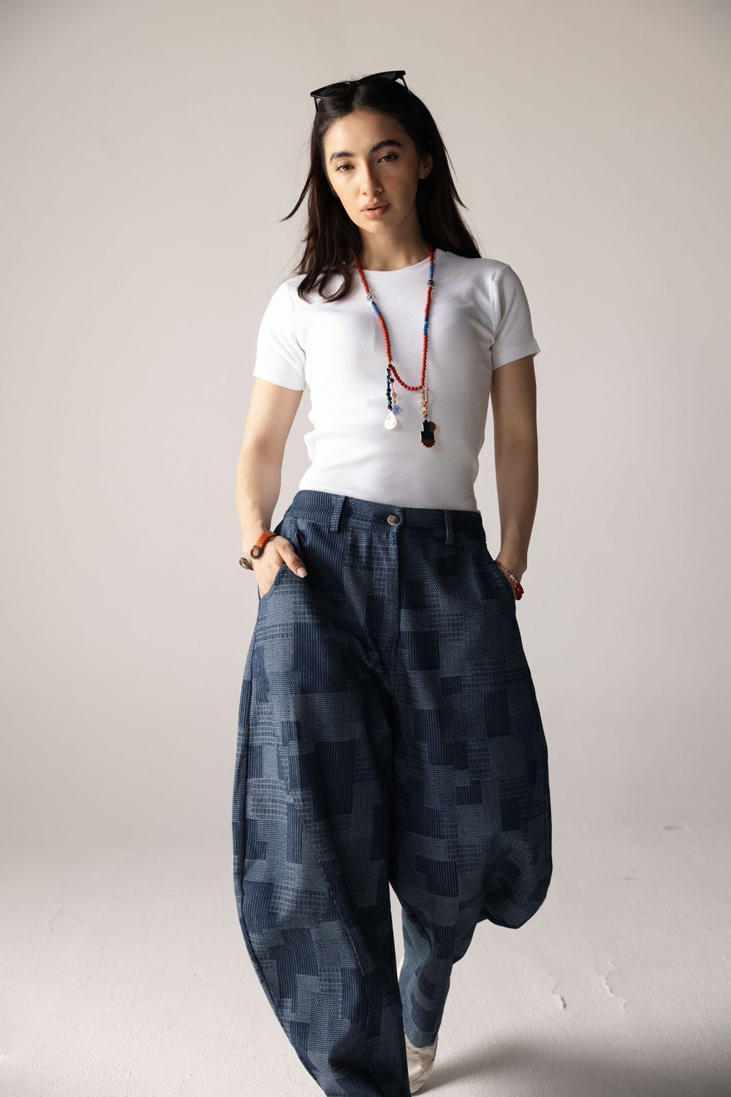 Checked Ballon Denim Pants - AB ESSENTIALS