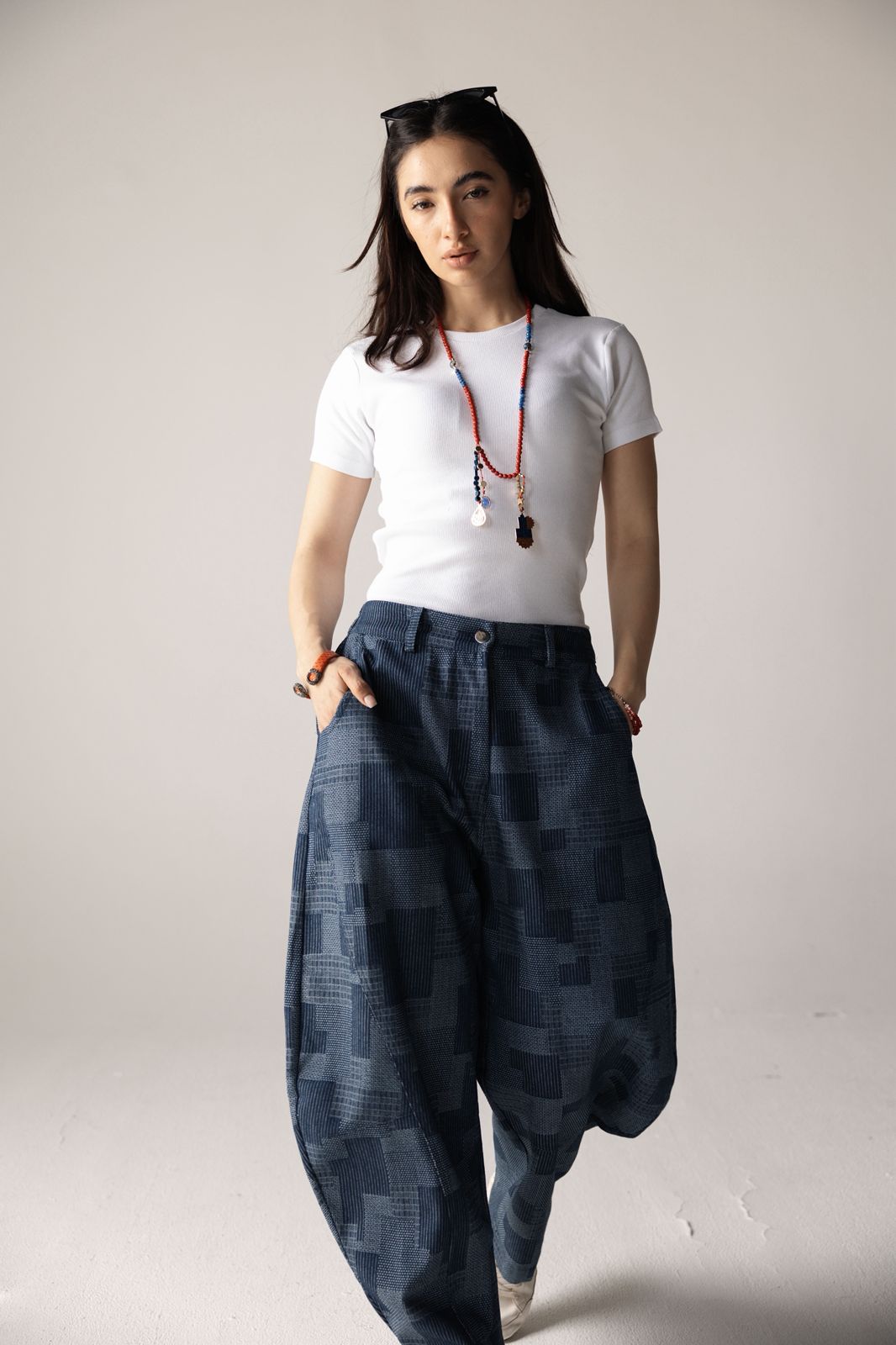 Checked Ballon Denim Pants - AB ESSENTIALS