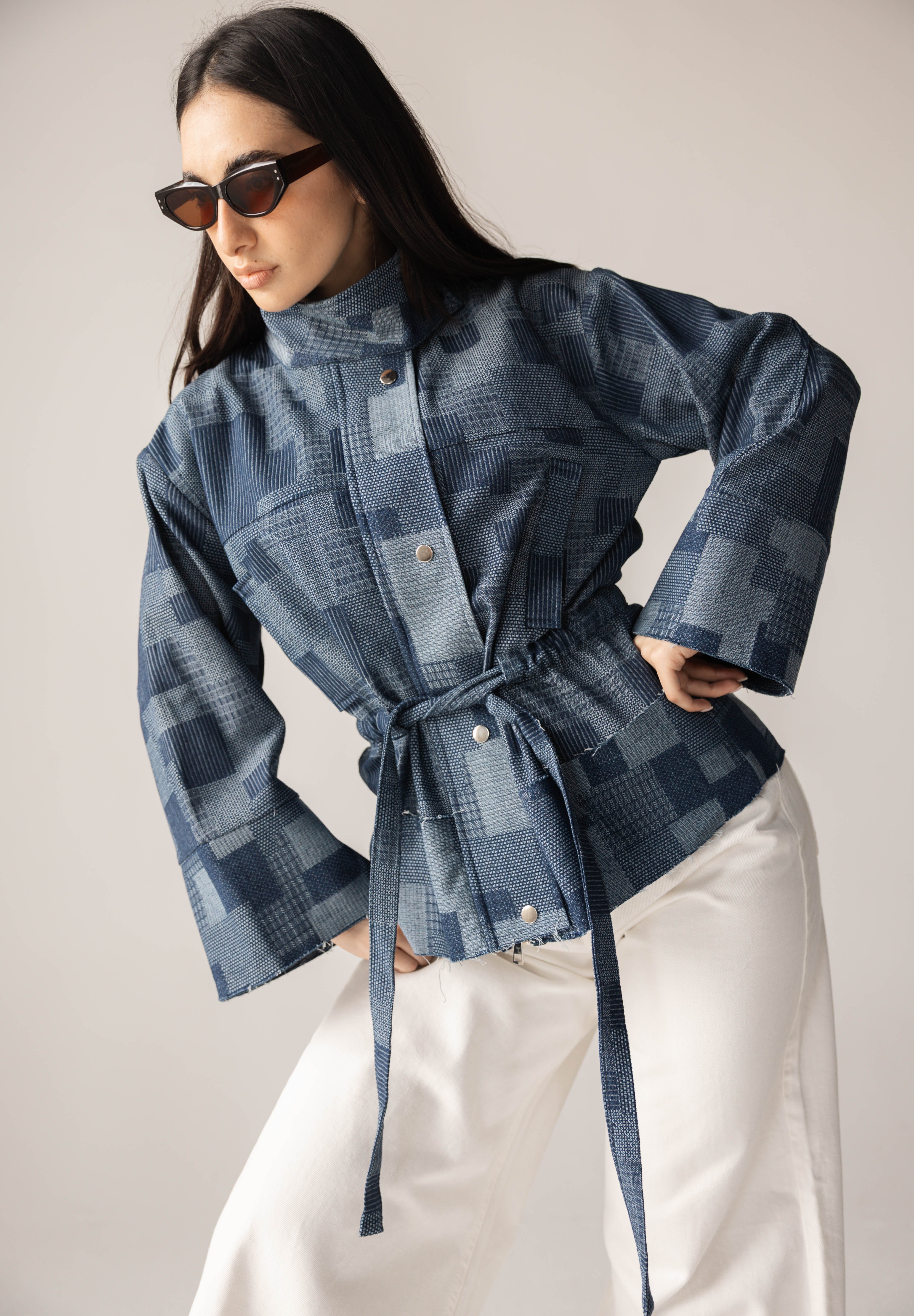 Checked Denim Jacket - AB ESSENTIALS