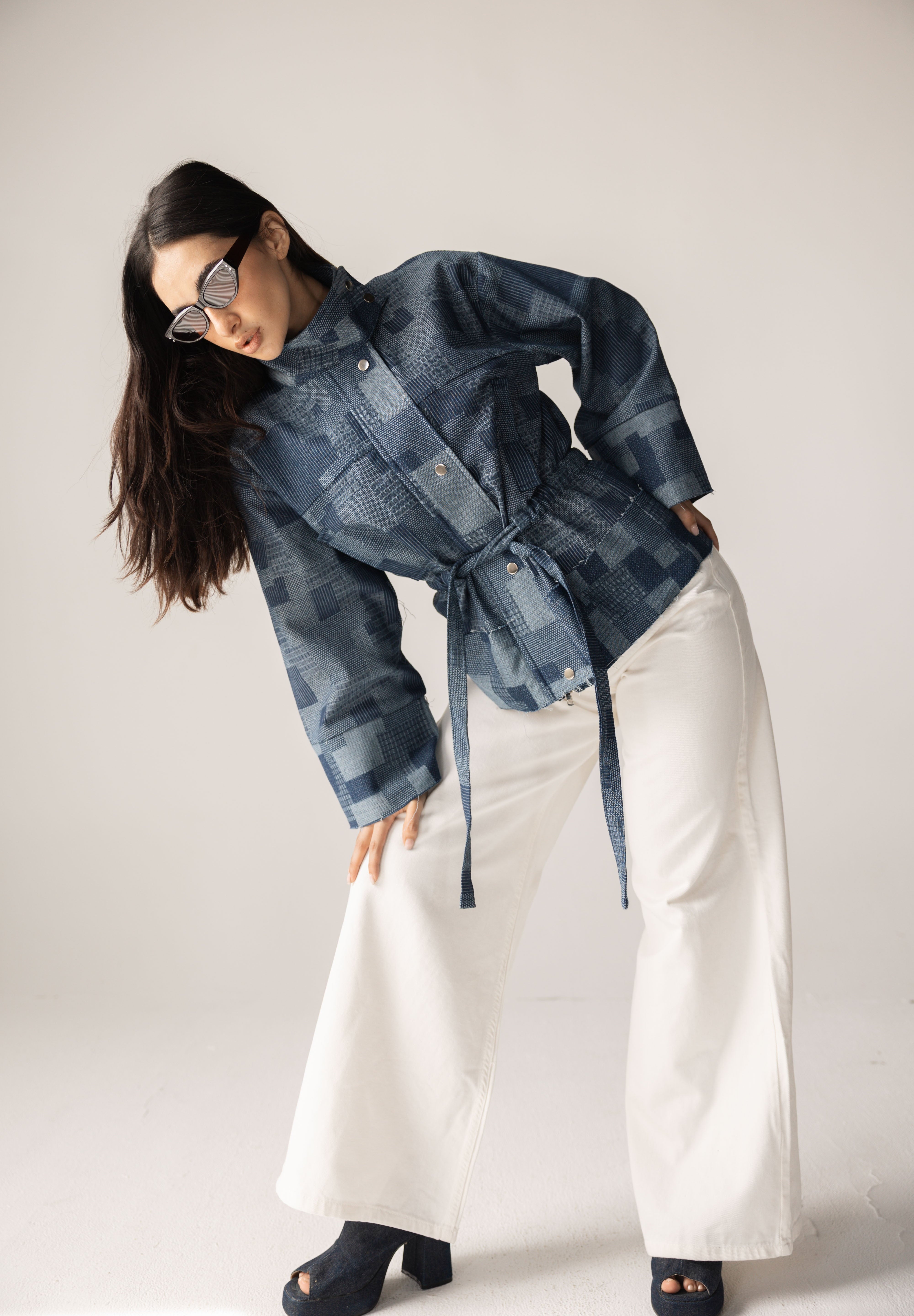 Checked Denim Jacket - AB ESSENTIALS