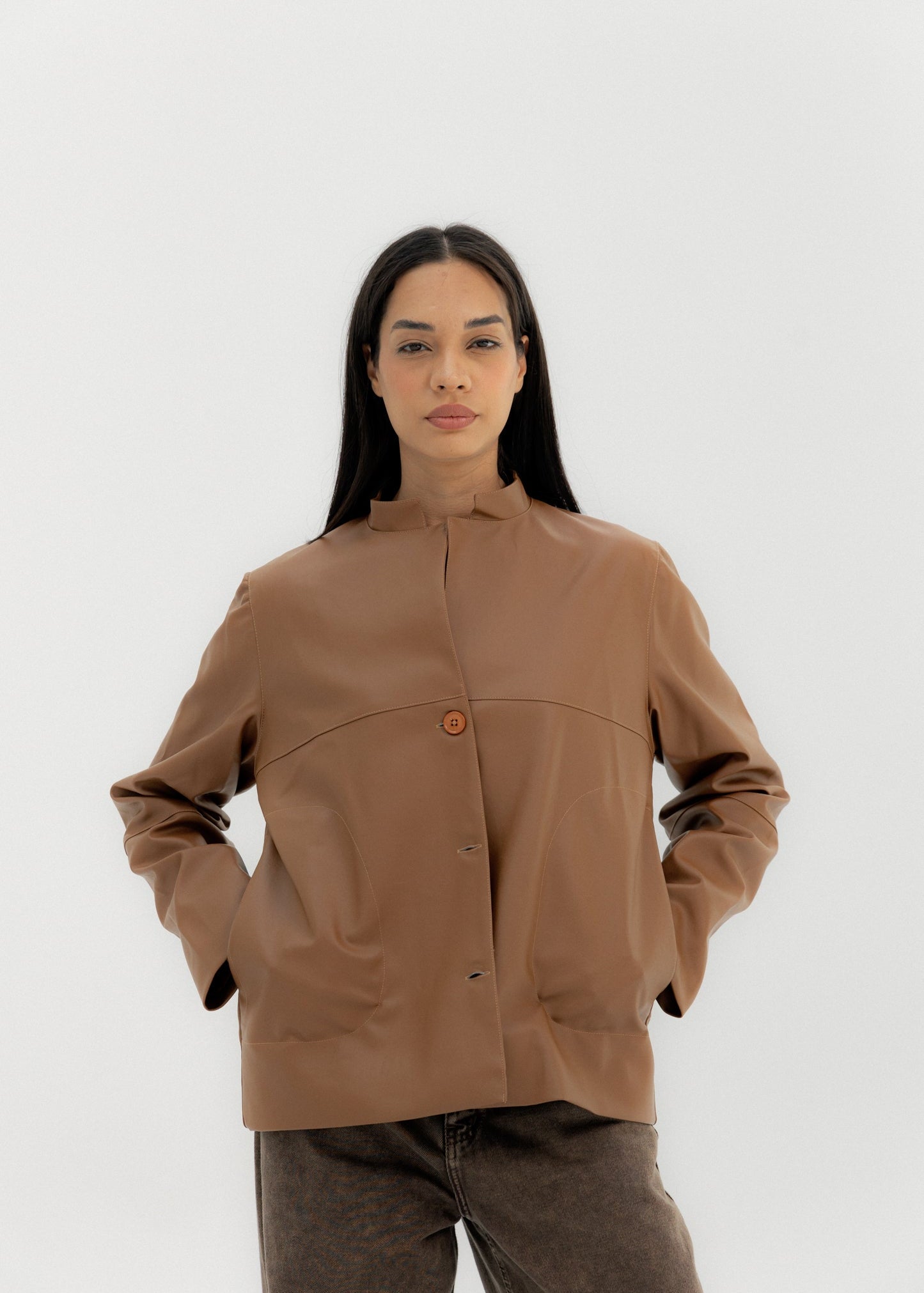 Leather Jacket Camel - AB ESSENTIALS