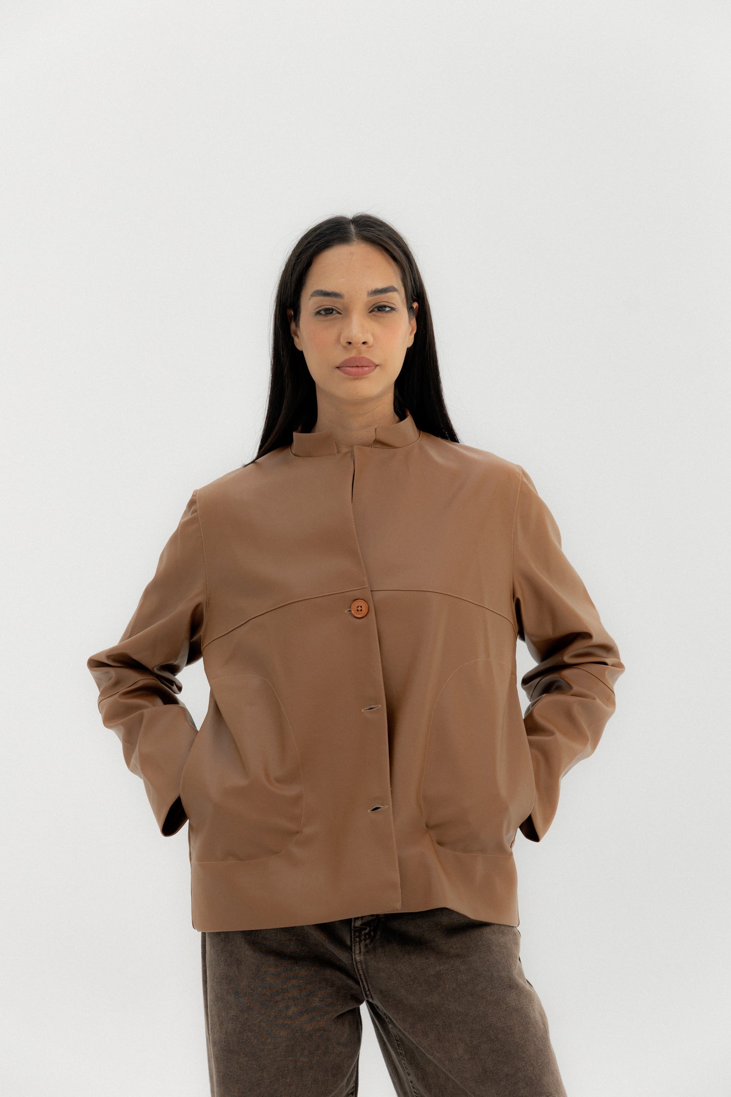 Leather Jacket Camel - AB ESSENTIALS