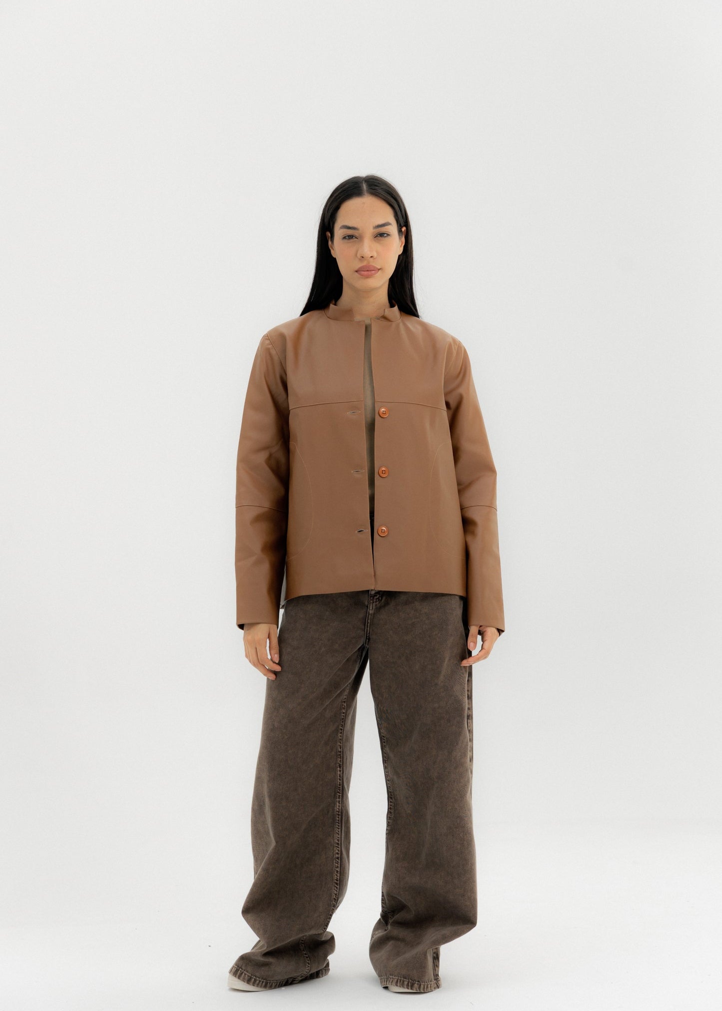 Leather Jacket Camel - AB ESSENTIALS
