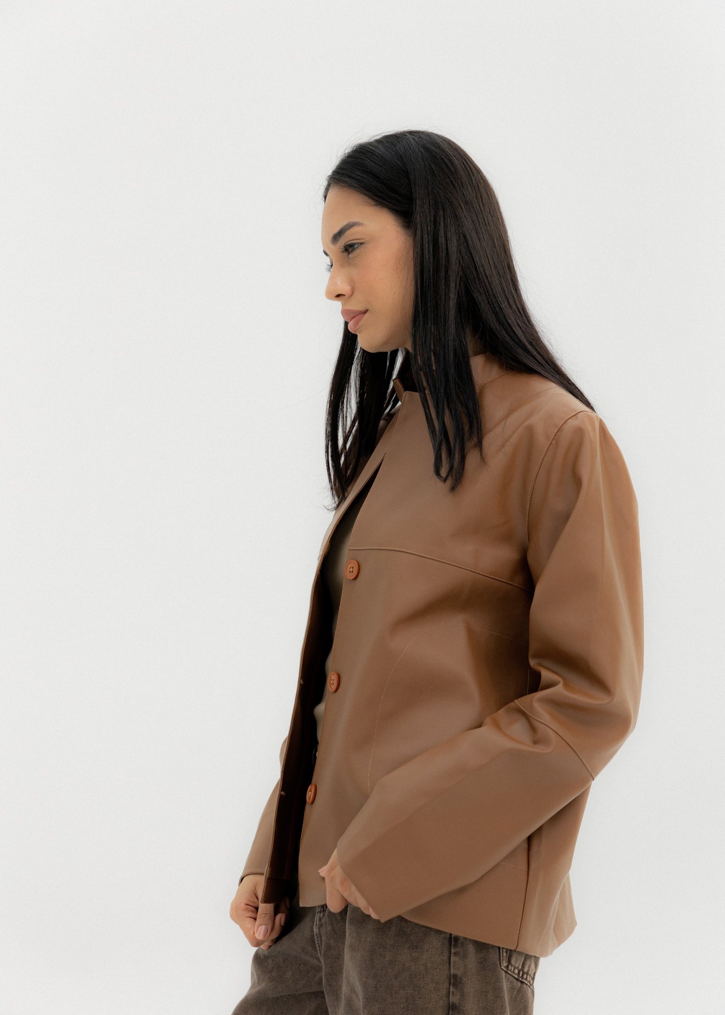 Leather Jacket Camel - AB ESSENTIALS