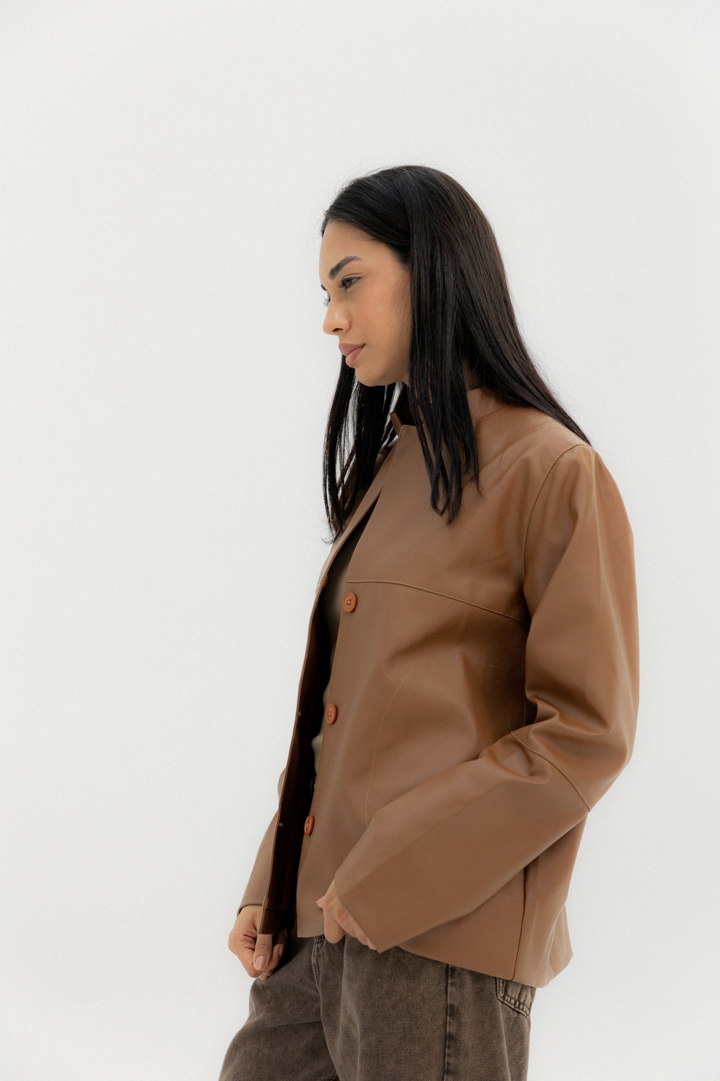 Leather Jacket Camel - AB ESSENTIALS