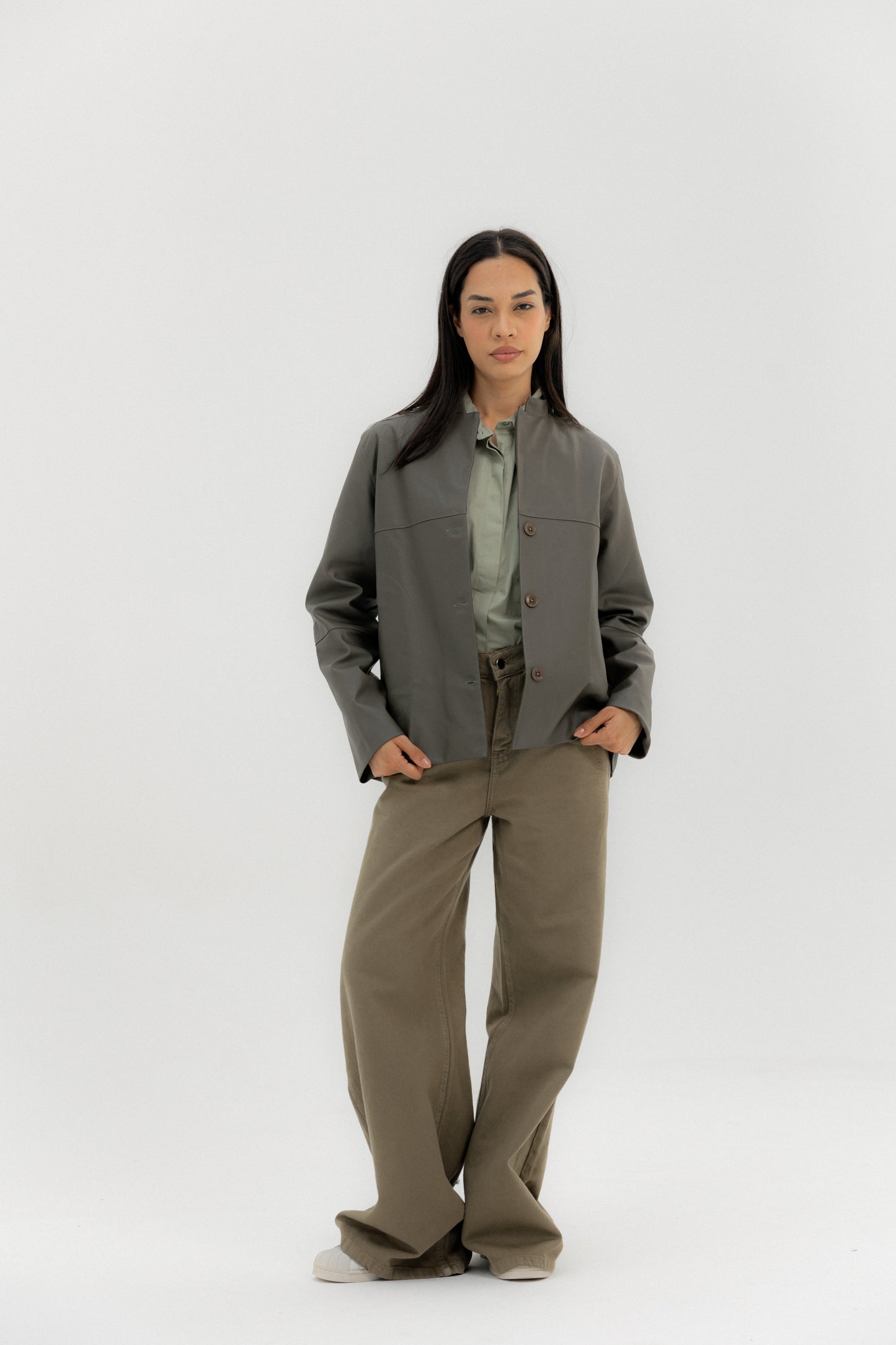 Leather Jacket Grey - AB ESSENTIALS