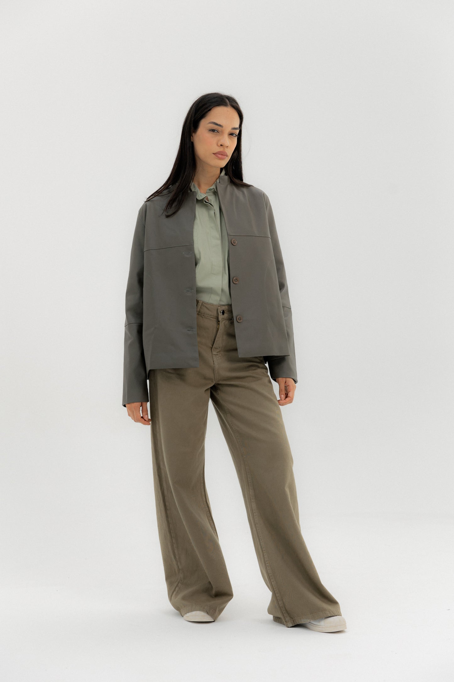 Leather Jacket Grey - AB ESSENTIALS