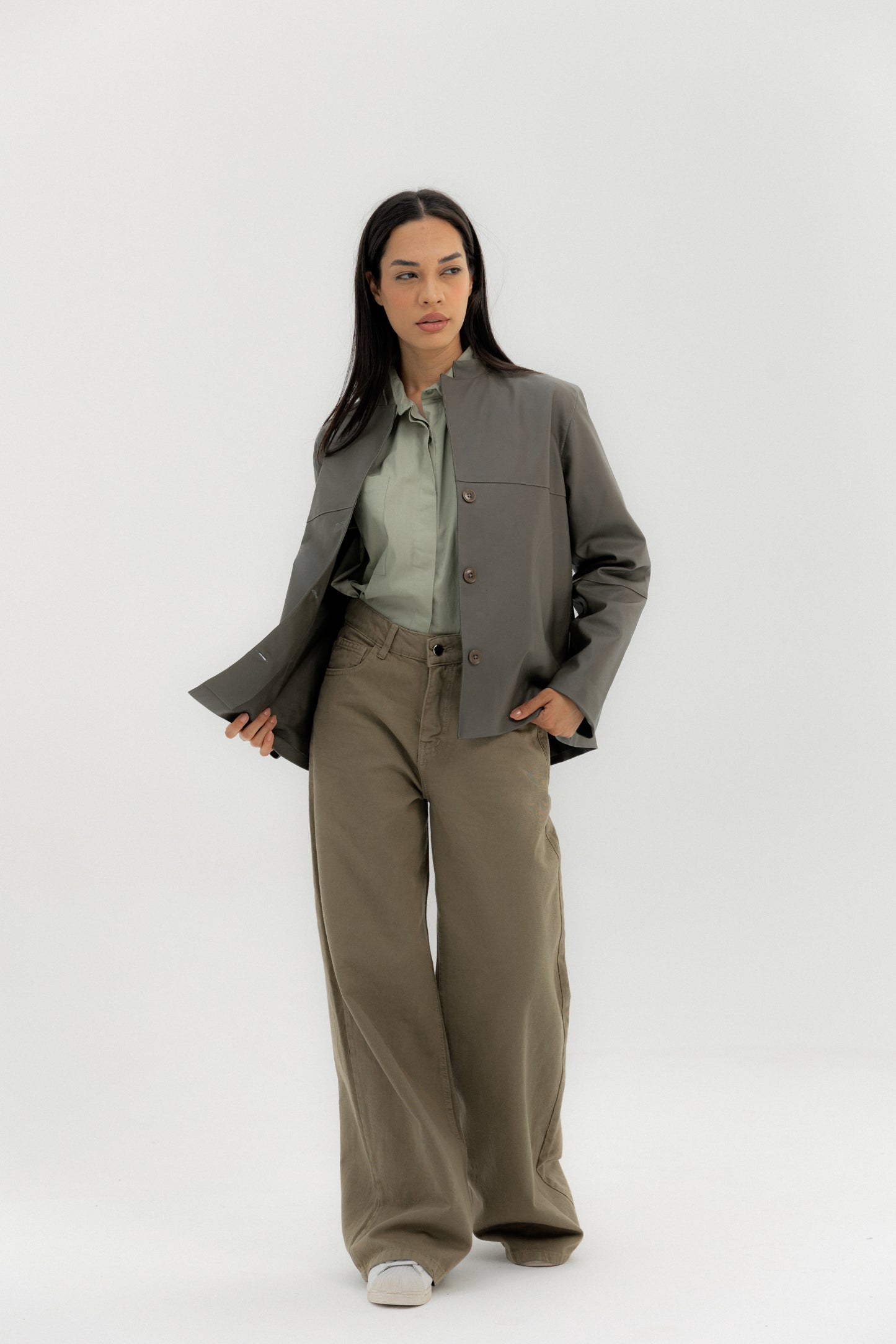 Leather Jacket Grey - AB ESSENTIALS