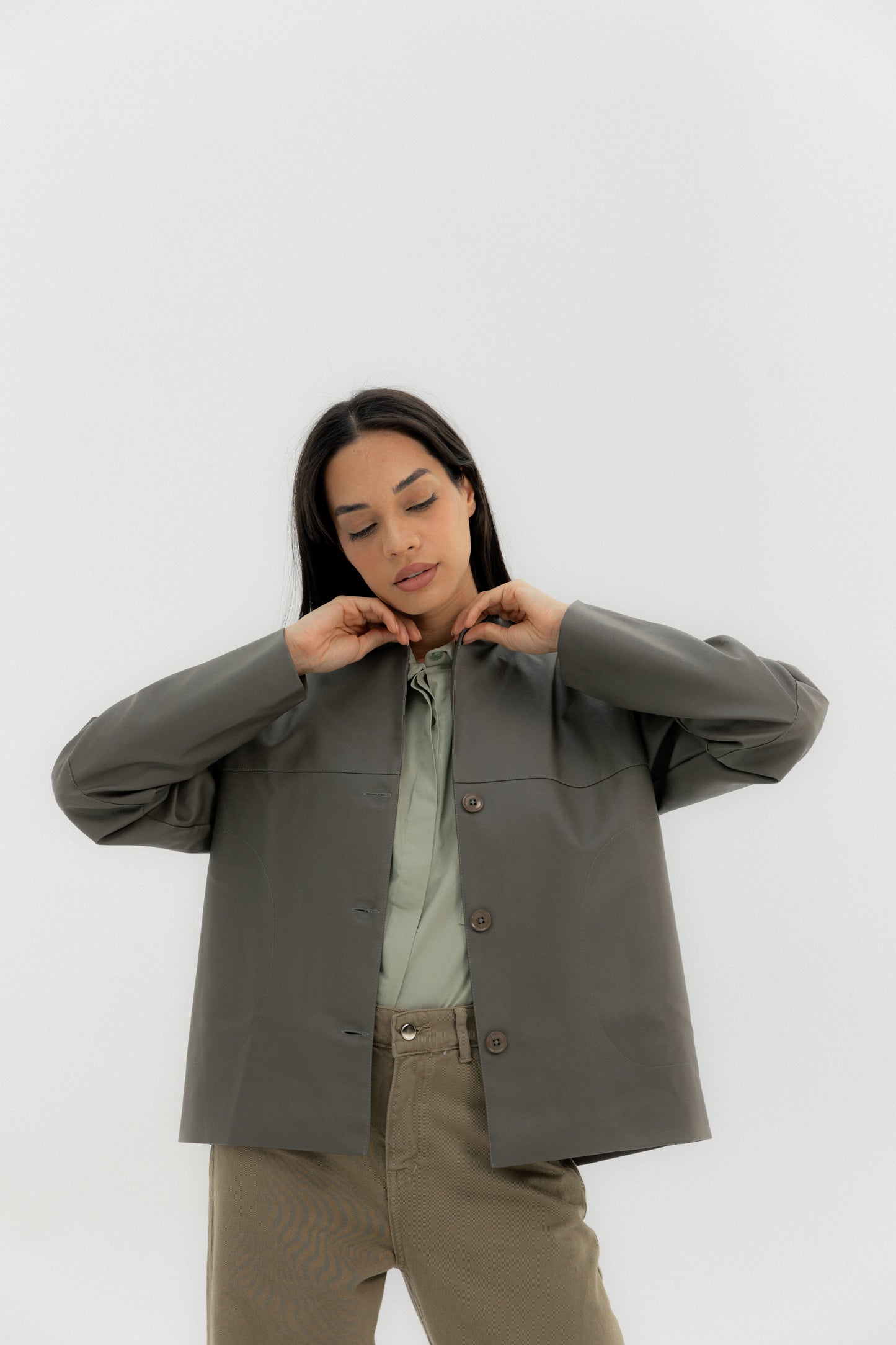 Leather Jacket Grey - AB ESSENTIALS