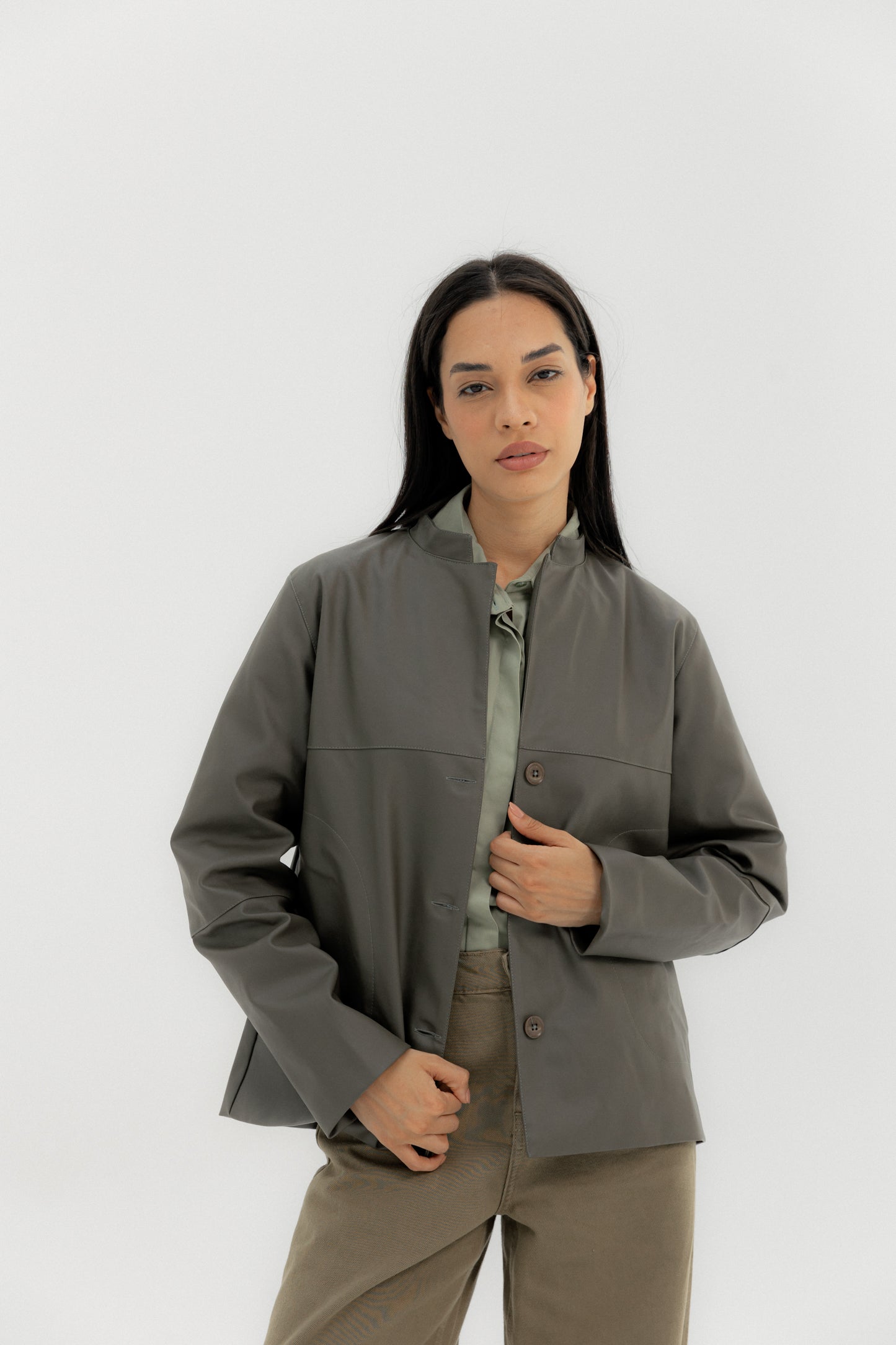 Leather Jacket Grey - AB ESSENTIALS