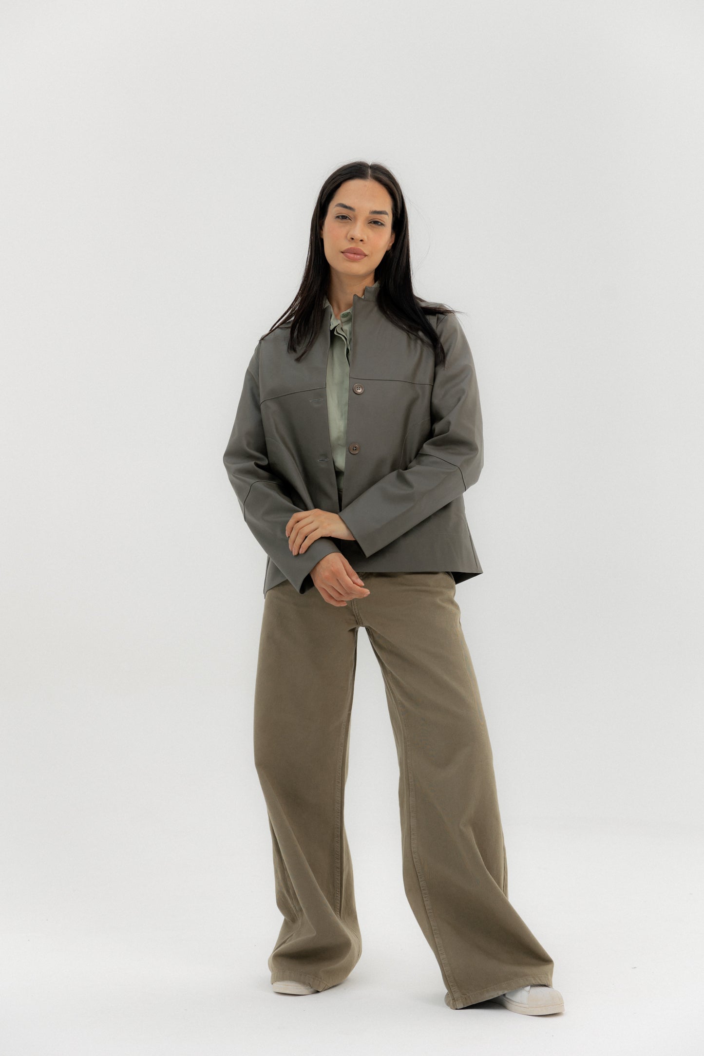 Leather Jacket Grey - AB ESSENTIALS