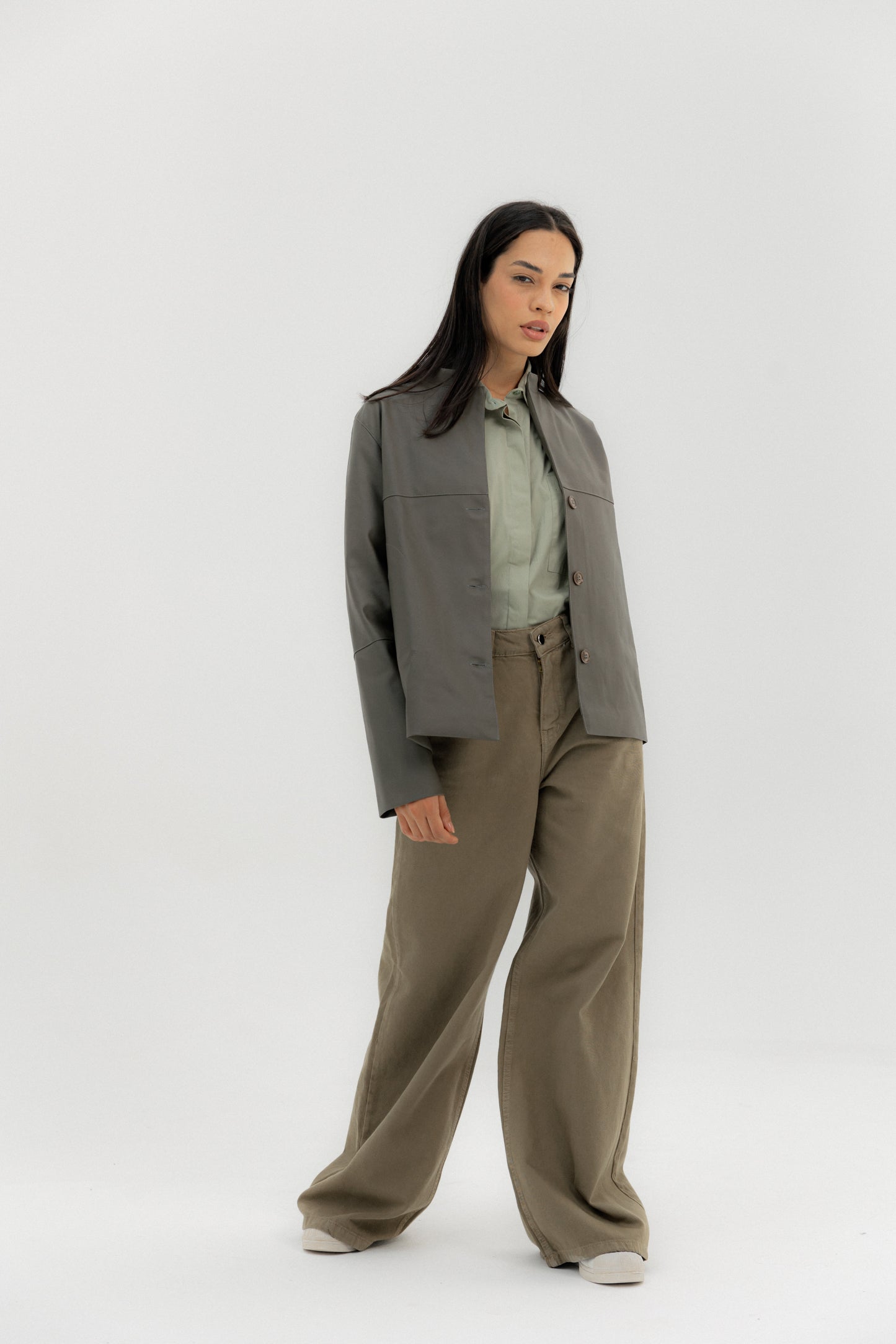 Leather Jacket Grey - AB ESSENTIALS