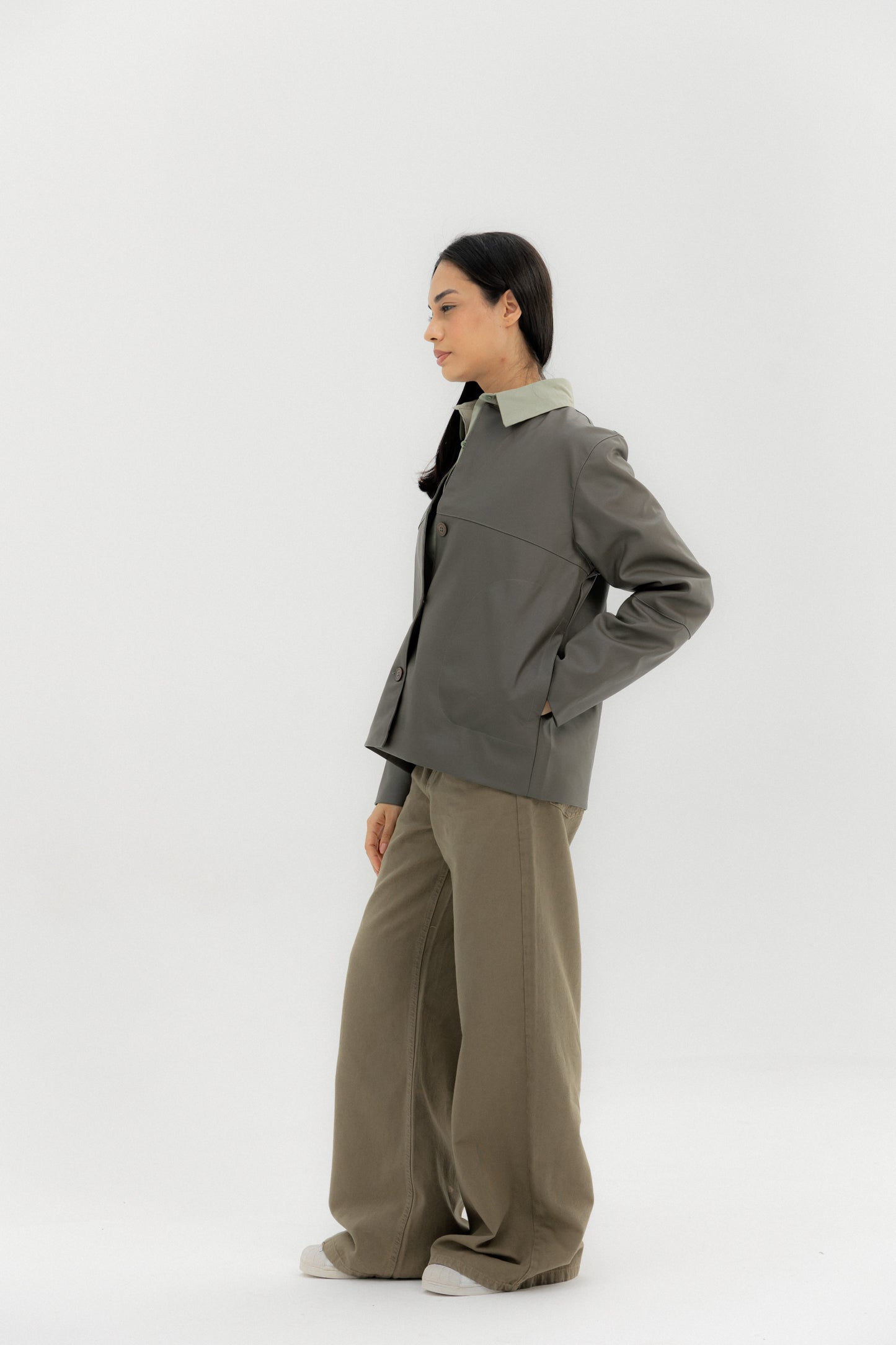 Leather Jacket Grey - AB ESSENTIALS