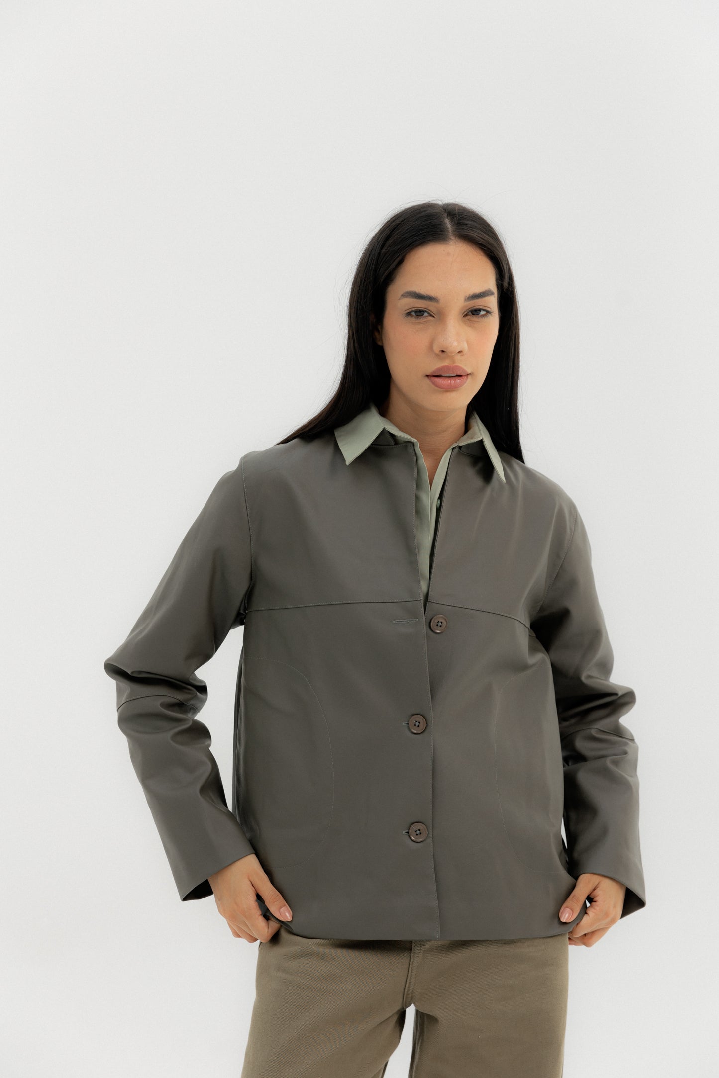 Leather Jacket Grey - AB ESSENTIALS