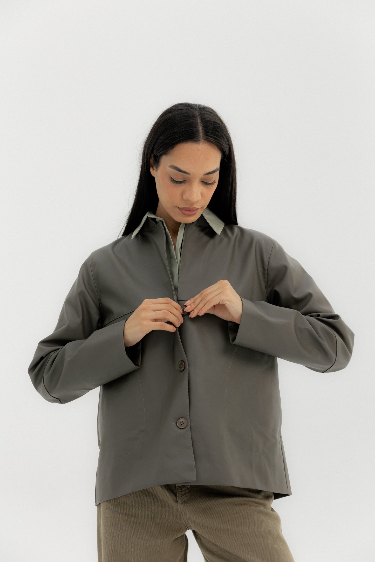 Leather Jacket Grey - AB ESSENTIALS